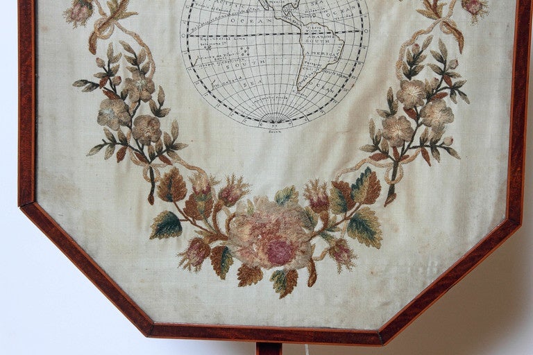 Pair of 19th Century Regency Silk Needlework Pole Screens 1