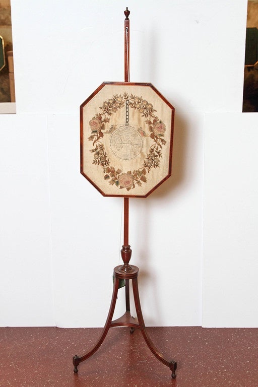 Pair of 19th Century Regency Silk Needlework Pole Screens 2