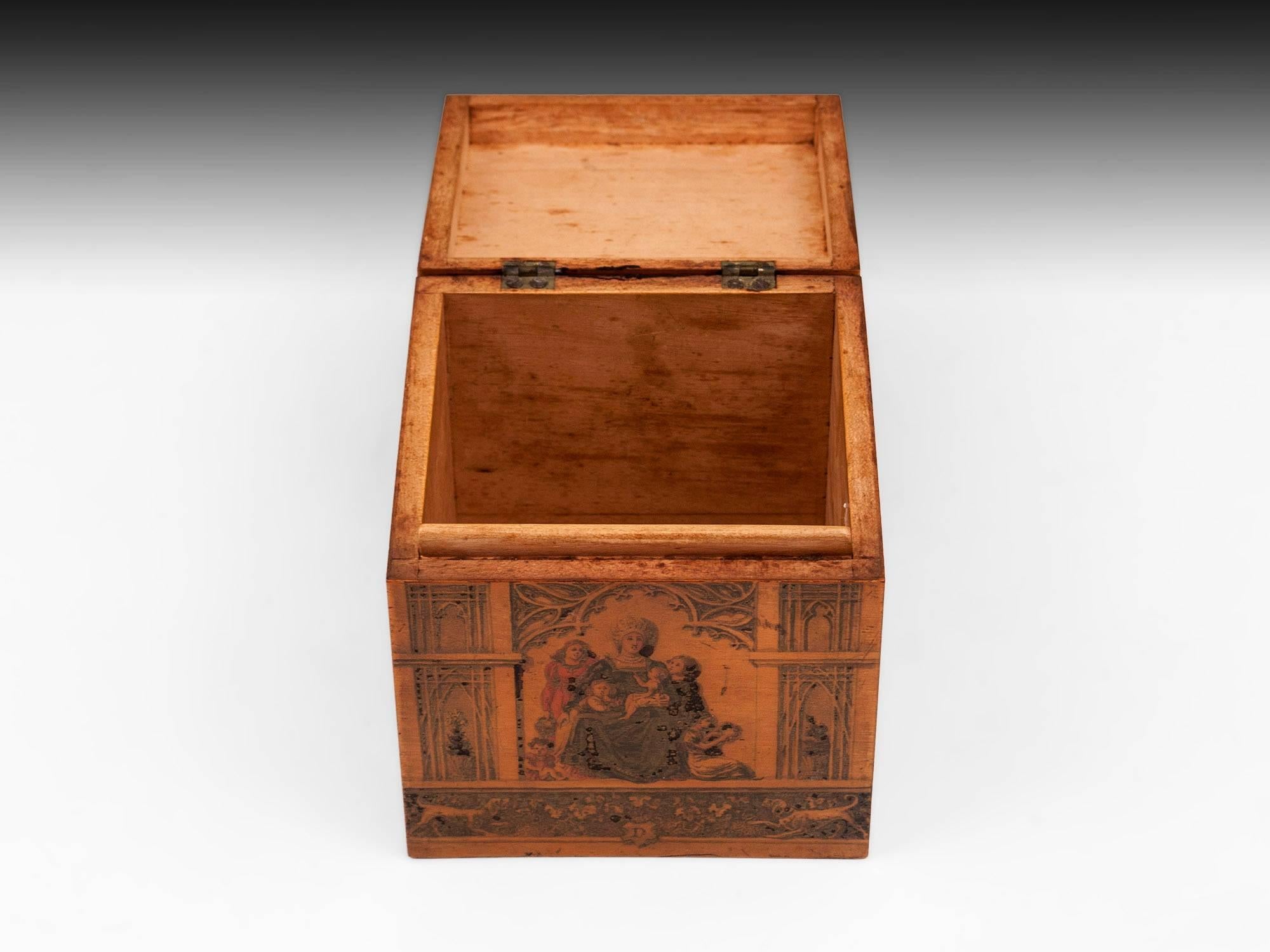 Penwork Italian Tea Caddy with Painted Religious Scenes, 19th Century In Good Condition In Northampton, United Kingdom
