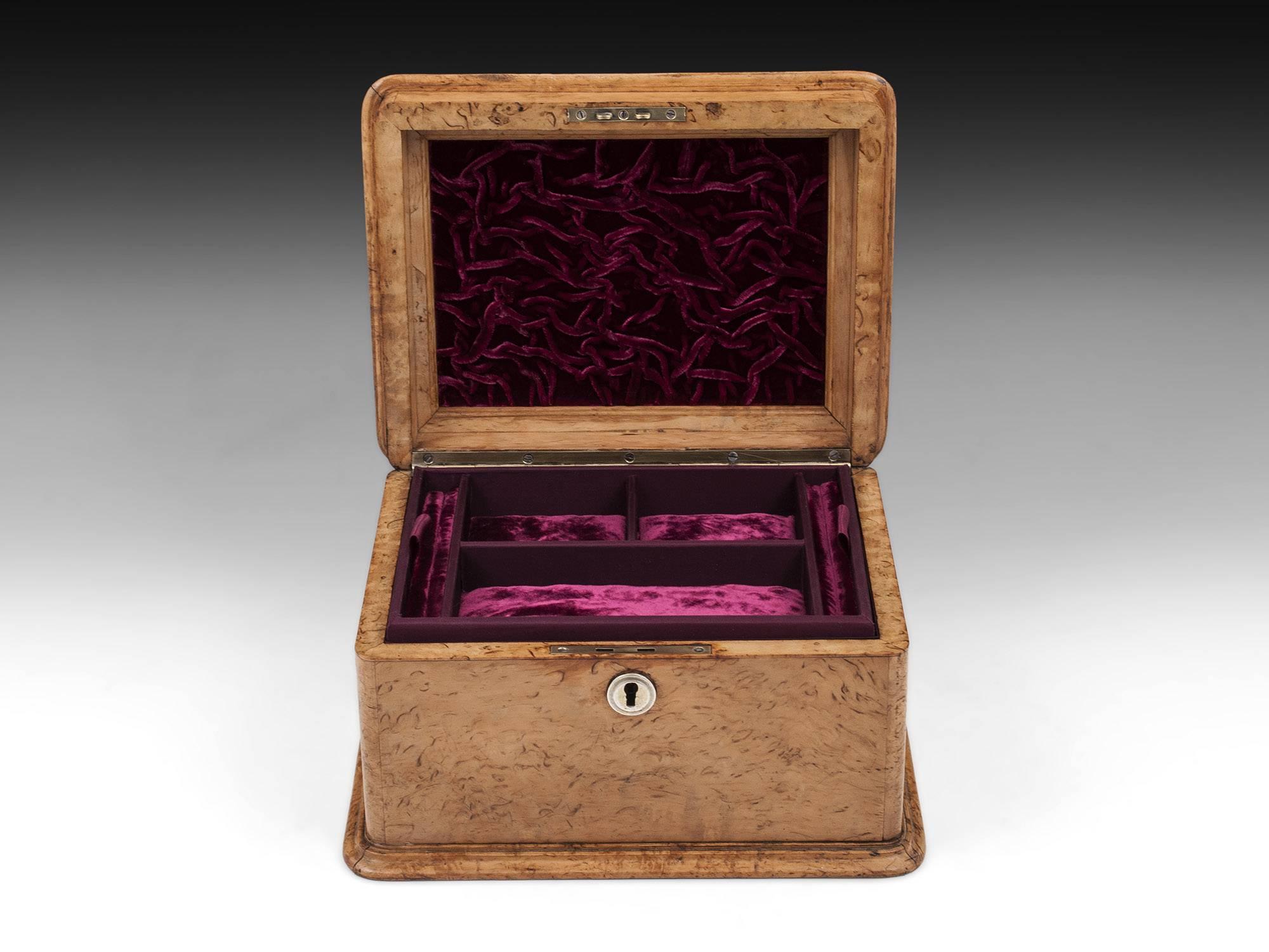 Edwardian Antique Masur Birch Velvet Lined Jewelry Box, 20th Century