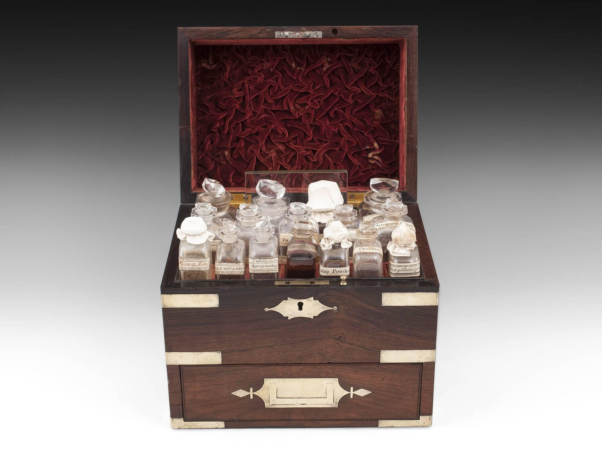 British Antique Mahogany Apothecary Medicine Box with Brass Corner Brackets 19th Century