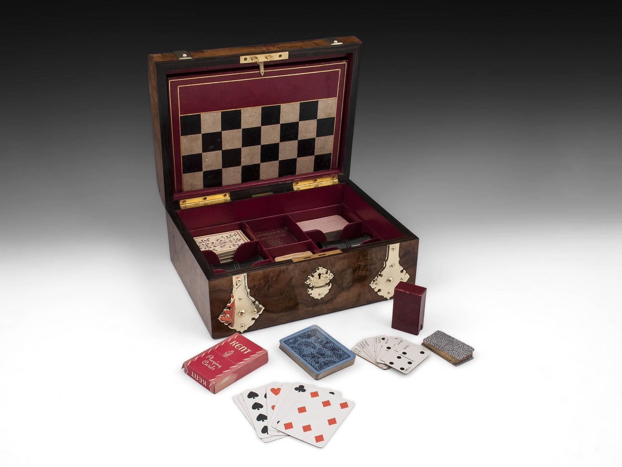 Antique Backgammon Chess Games Compendium Poker Box with Ornate Brasswork For Sale 2