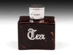 Tortoiseshell Tea Canister with Sterling Silver Lid and "Tea" Mount 19th Century