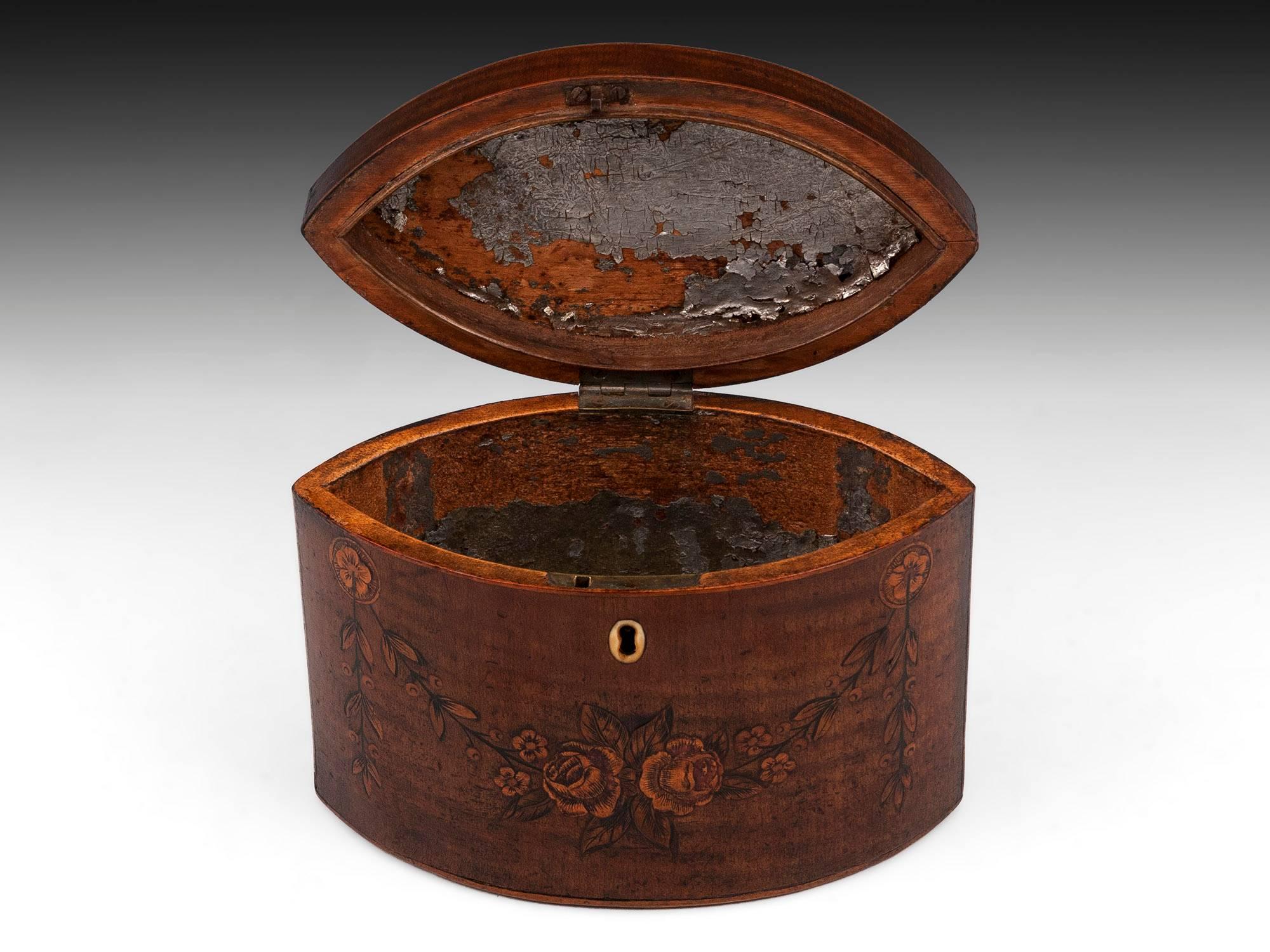 Bone Antique Navette Shaped Harewood Tea Caddy, 18th Century