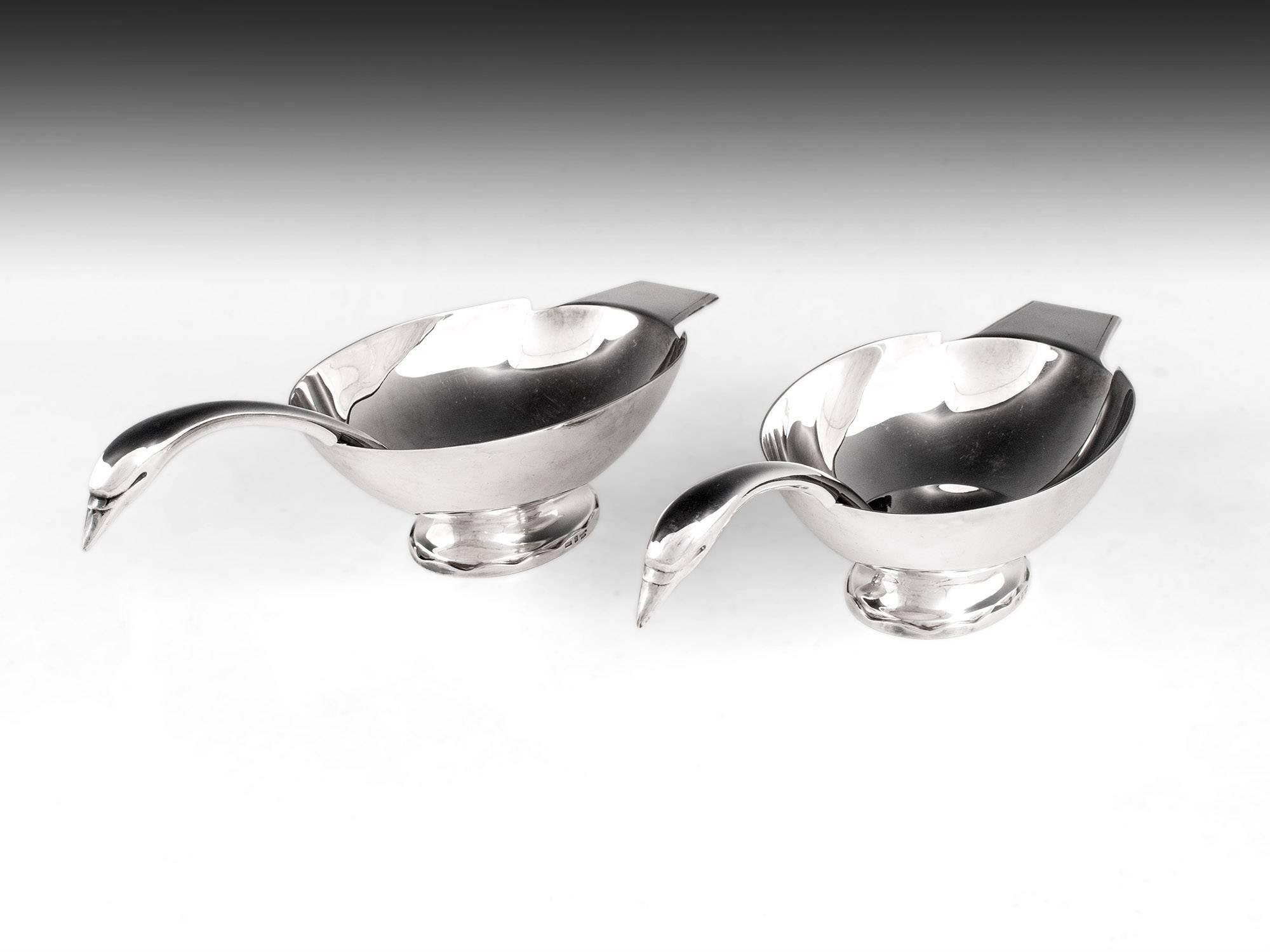 Art Deco Christofle Silver Plate Swan Sauce Boats by Christian Fjerdingstad