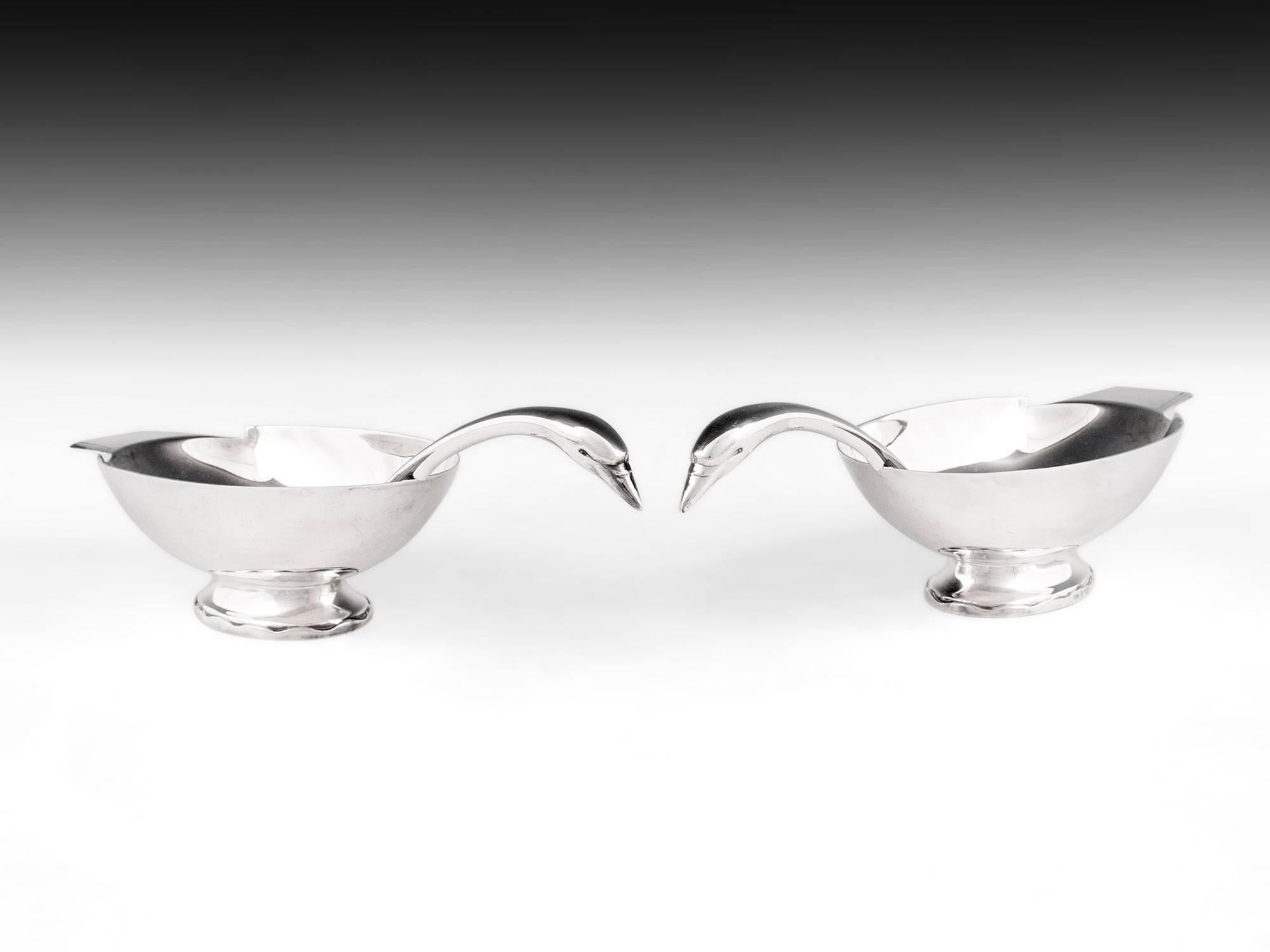 French Christofle Silver Plate Swan Sauce Boats by Christian Fjerdingstad