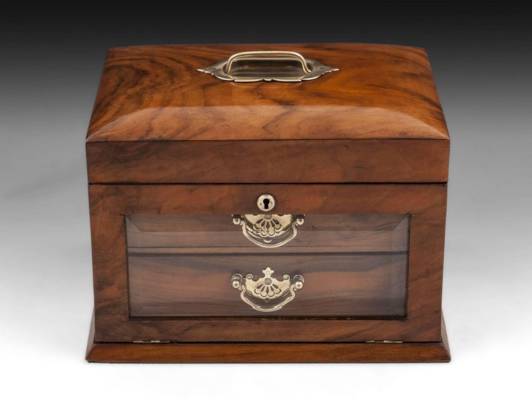 Antique Glazed Walnut Jewelry Cabinet, 20th Century At 1stdibs Antique jewelry cabinet veneered in walnut with a bevelled glass door securing two jewelry drawers. - Antique Glazed Walnut Jewelry Cabinet, 20th Century At 1stdibs
