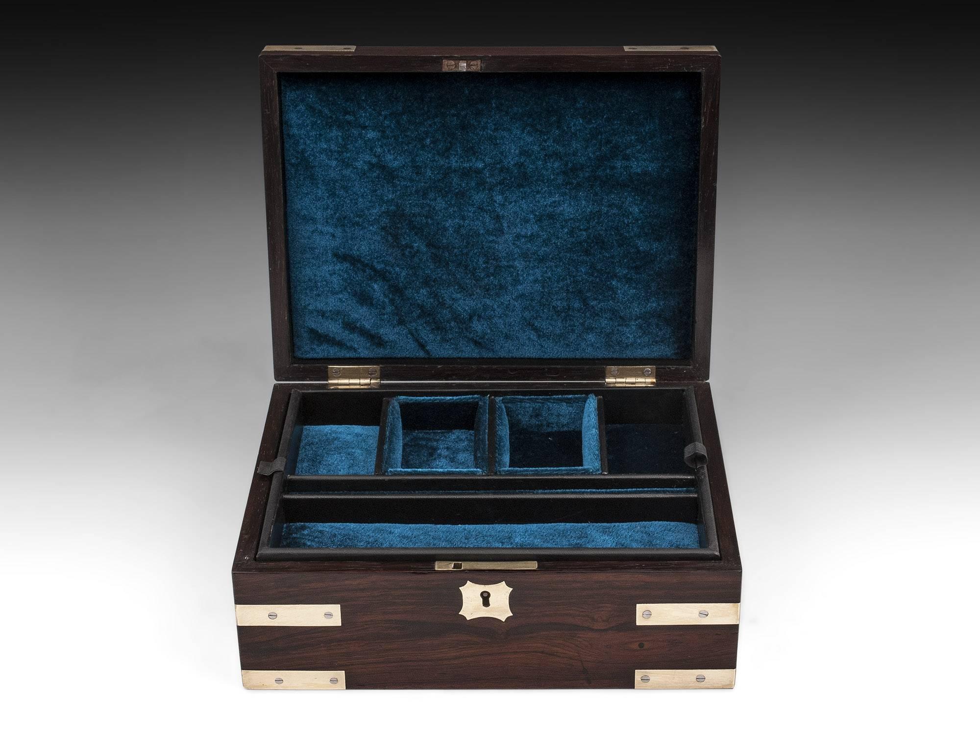 Antique Mahogany Jewelry Box with Robust Brass Corner Brackets, 19th Century 2