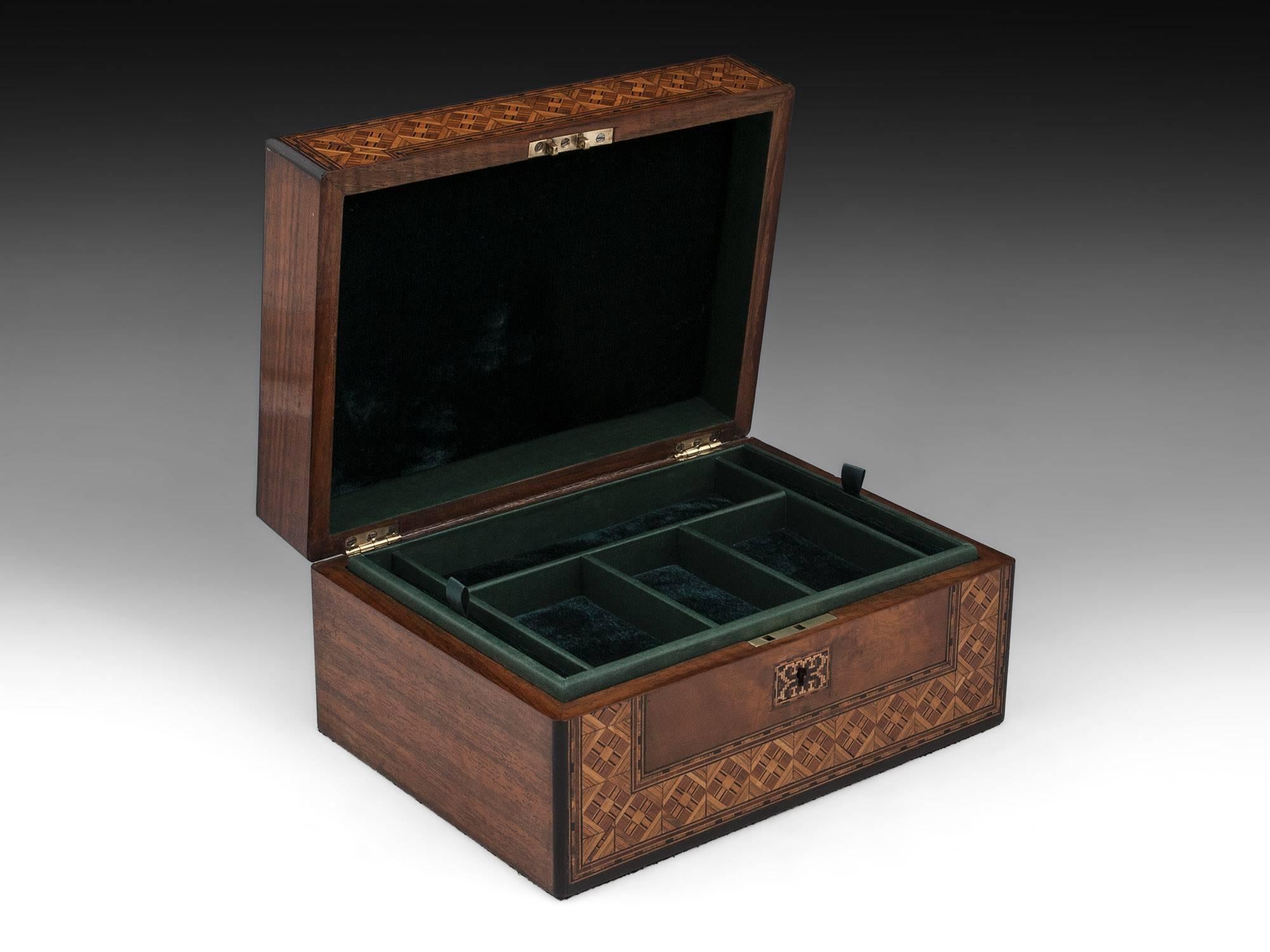 Walnut Antique Jewelry Box with Tunbridge Style Borders, 19th Century 1