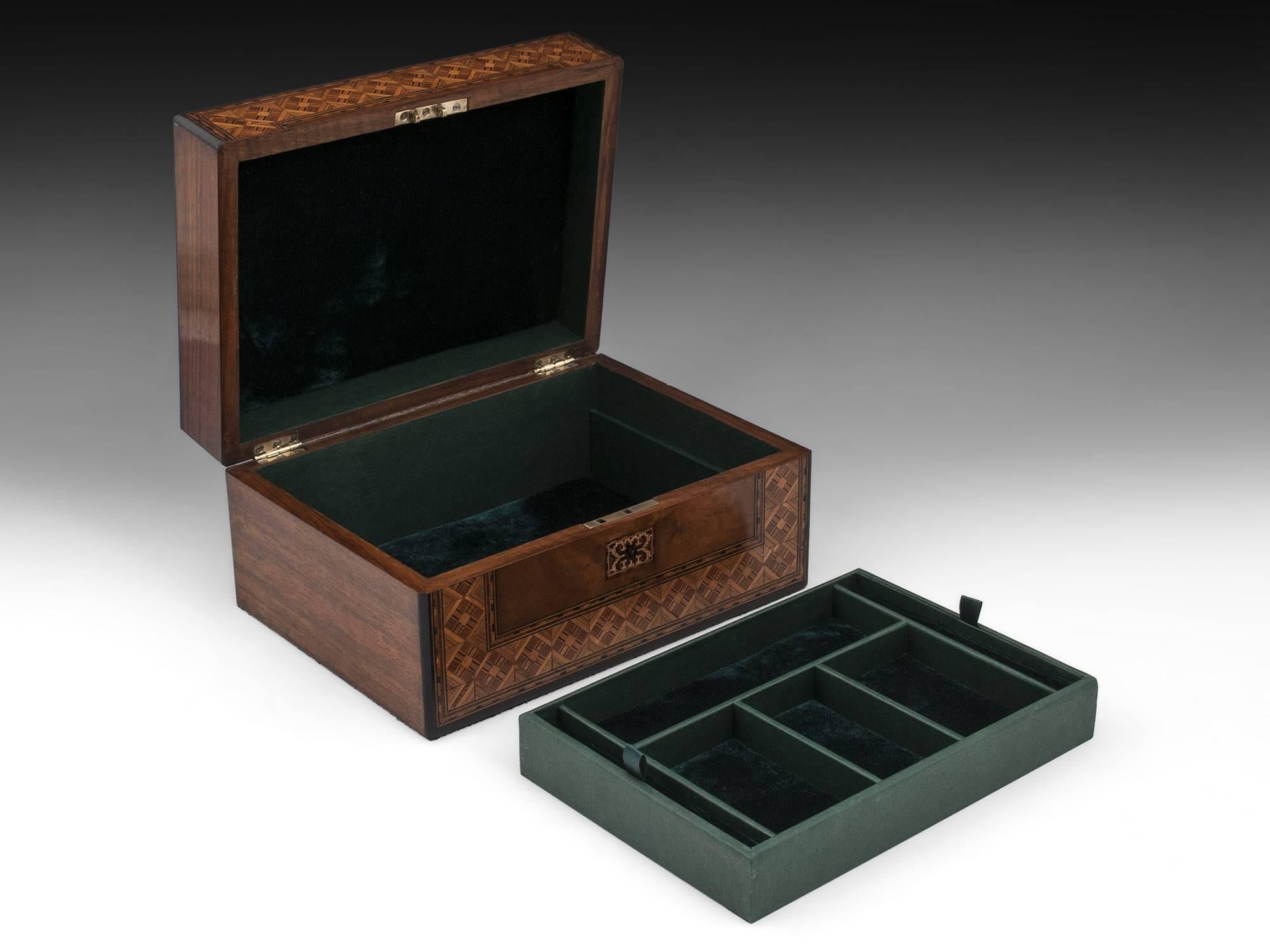 Walnut Antique Jewelry Box with Tunbridge Style Borders, 19th Century 2