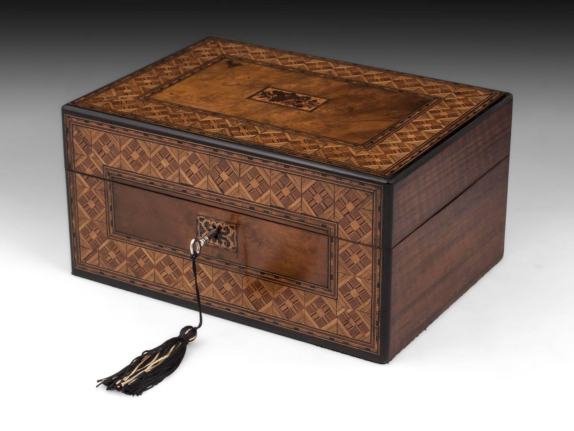 Walnut Antique Jewelry Box with Tunbridge Style Borders, 19th Century 3