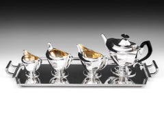 Art Deco Sterling Silver Tea Set with Ebony Handles, 20th Century