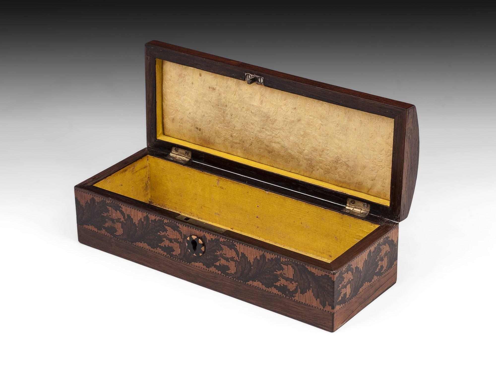 Wood Tunbridge Ware Antique Glove Box with Floral Band, 19th Century