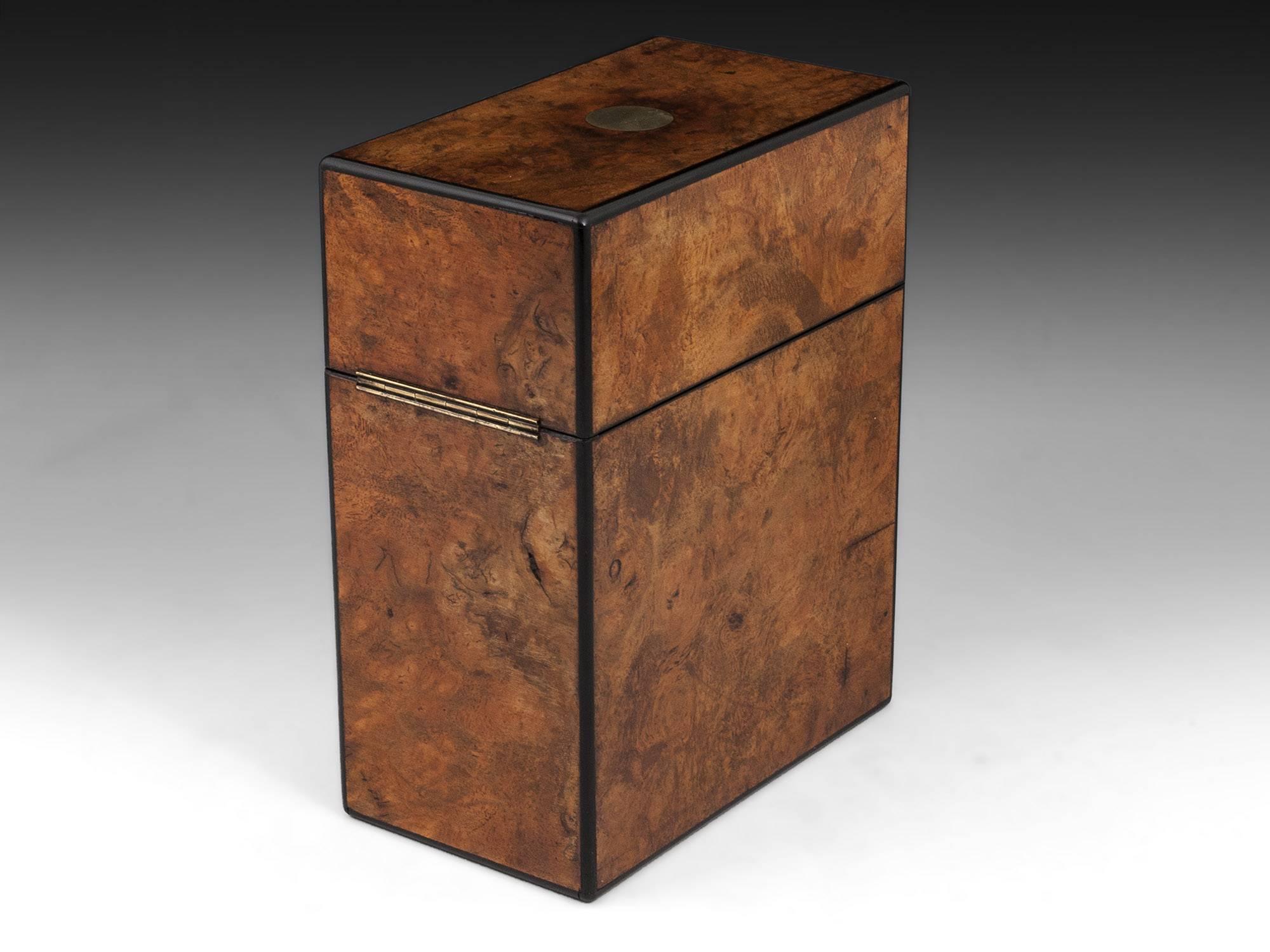 British Antique Burr Walnut Ebony Edged Single Decanter Box, 19th Century