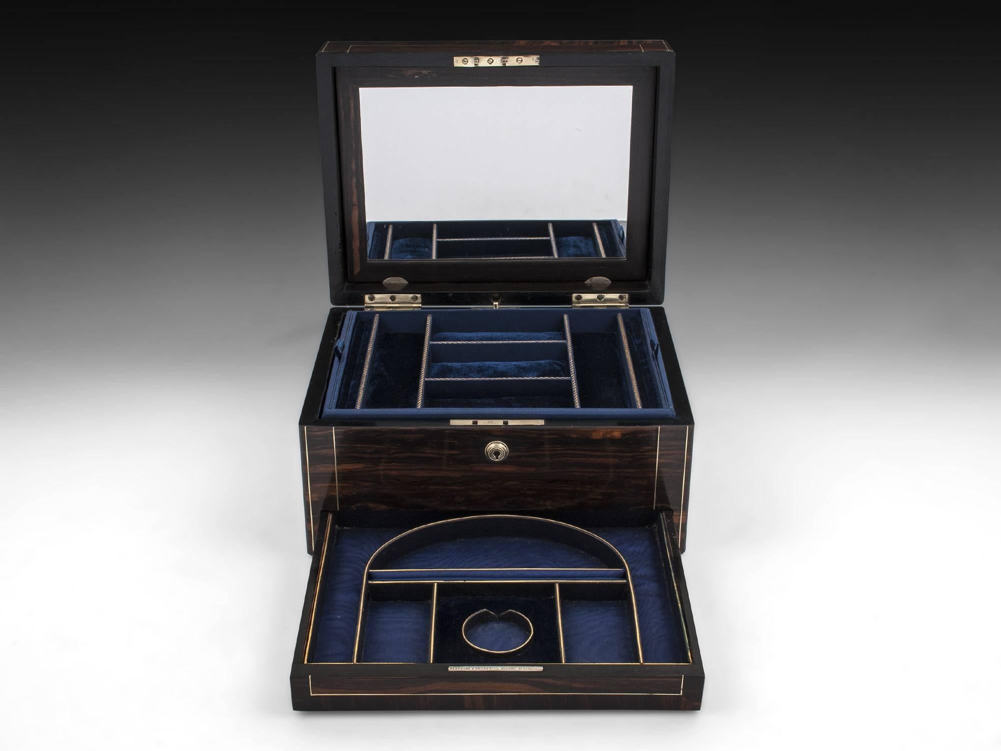Victorian Antique Coromandel Jewelry Box by Farthing & Thornhill, 19th Century