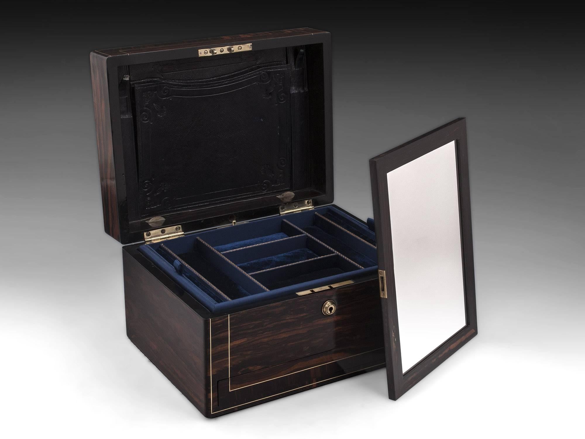 Brass Antique Coromandel Jewelry Box by Farthing & Thornhill, 19th Century