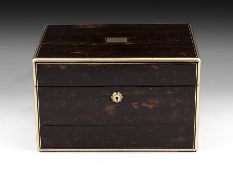 Antique Coromandel Brass Bound Jewellery Box, 19th Century At 1stdibs Antique jewelry box veneered in beautiful Coromandel with brass edging, stringing, vacant initial plate - Antique Coromandel Brass Bound Jewellery Box, 19th Century At 1stdibs