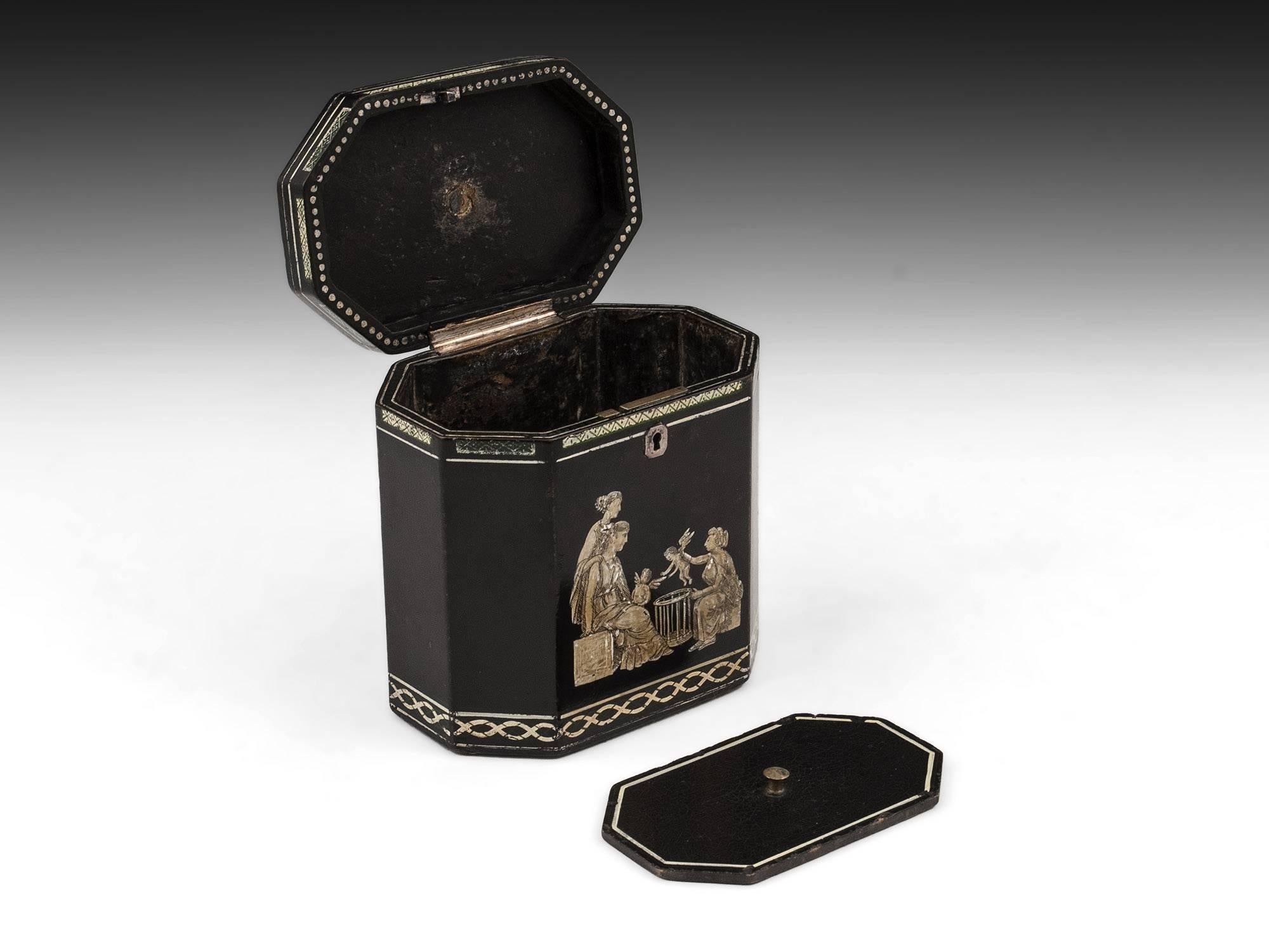 Paper 18th Century Papier Mâché Octagonal Tea Caddy by Henry Clay