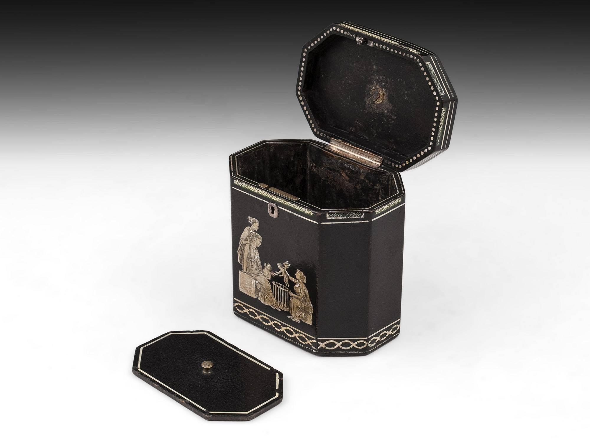18th Century and Earlier 18th Century Papier Mâché Octagonal Tea Caddy by Henry Clay