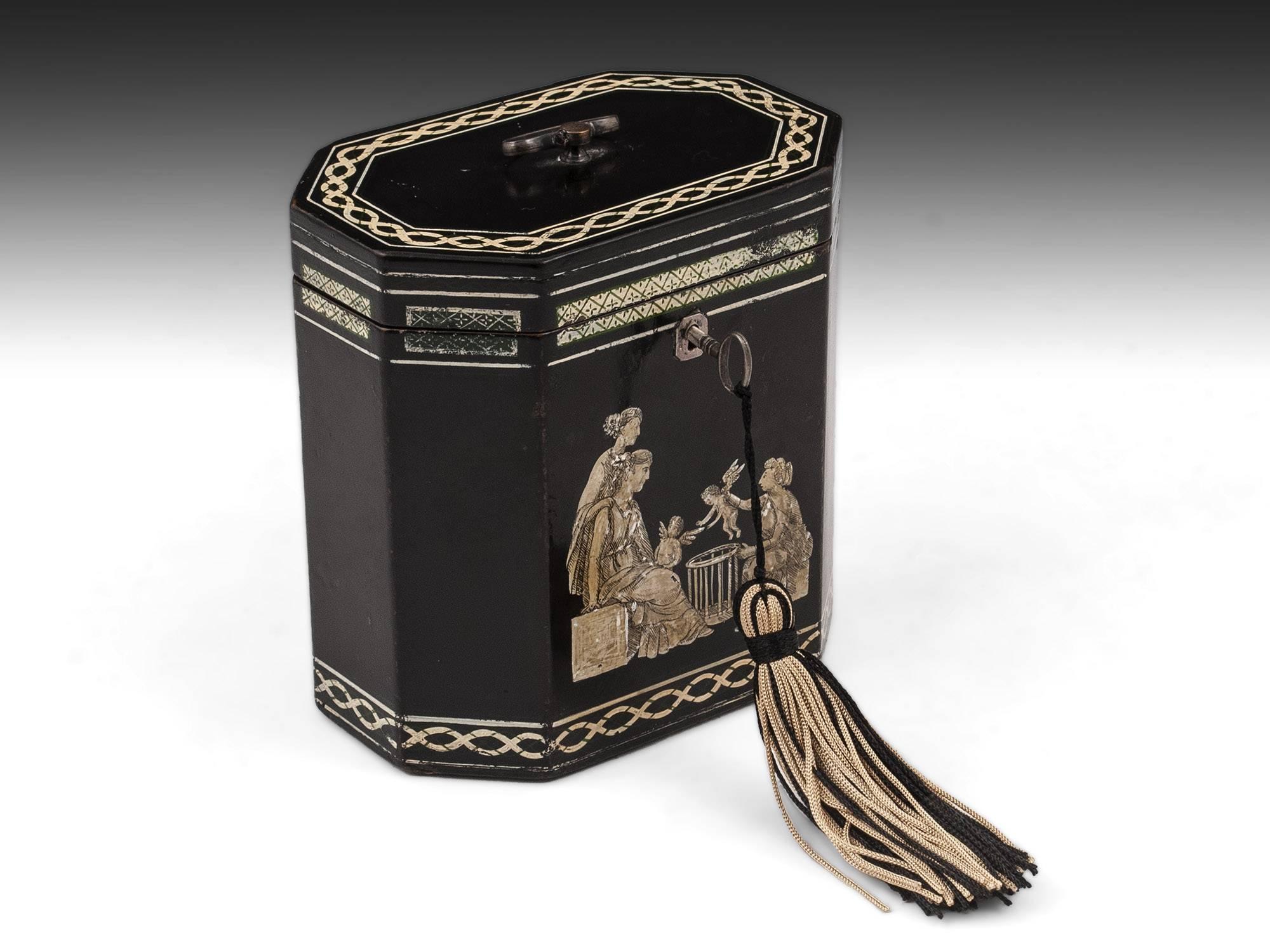 18th Century Papier Mâché Octagonal Tea Caddy by Henry Clay 1