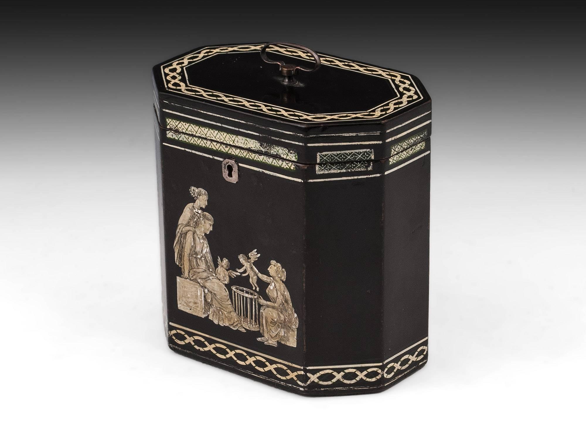 George III 18th Century Papier Mâché Octagonal Tea Caddy by Henry Clay