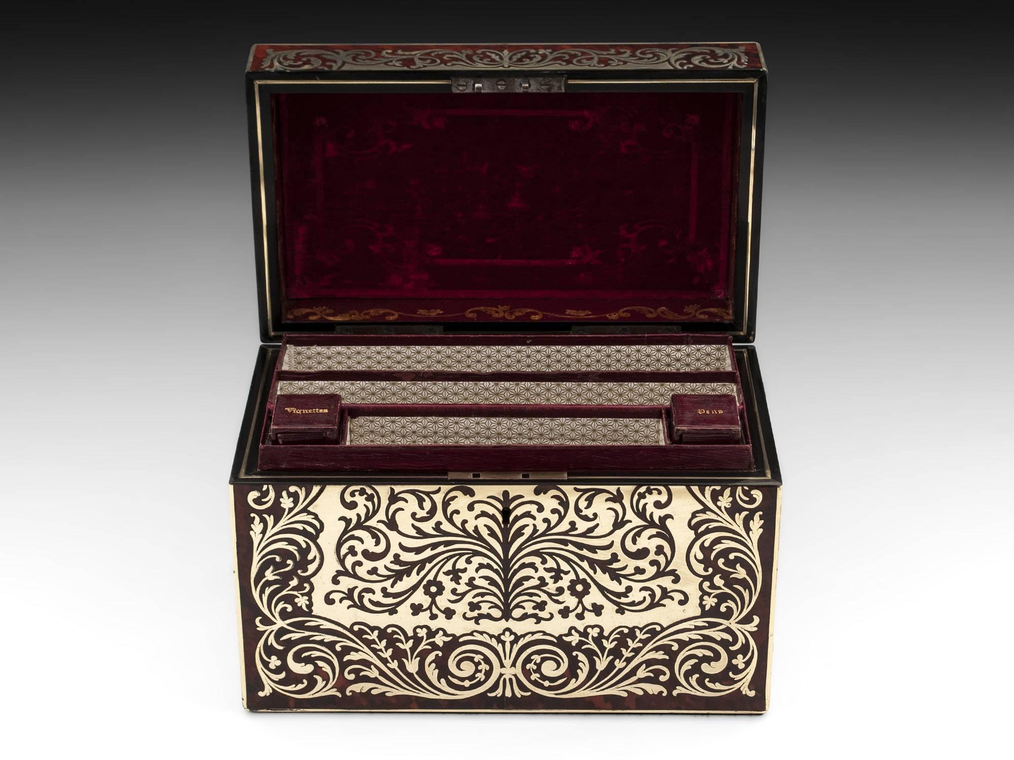 Red Tortoiseshell Boulle Stationery Box & Photo  Frame by Hallstaff & Hannaford In Good Condition In Northampton, United Kingdom