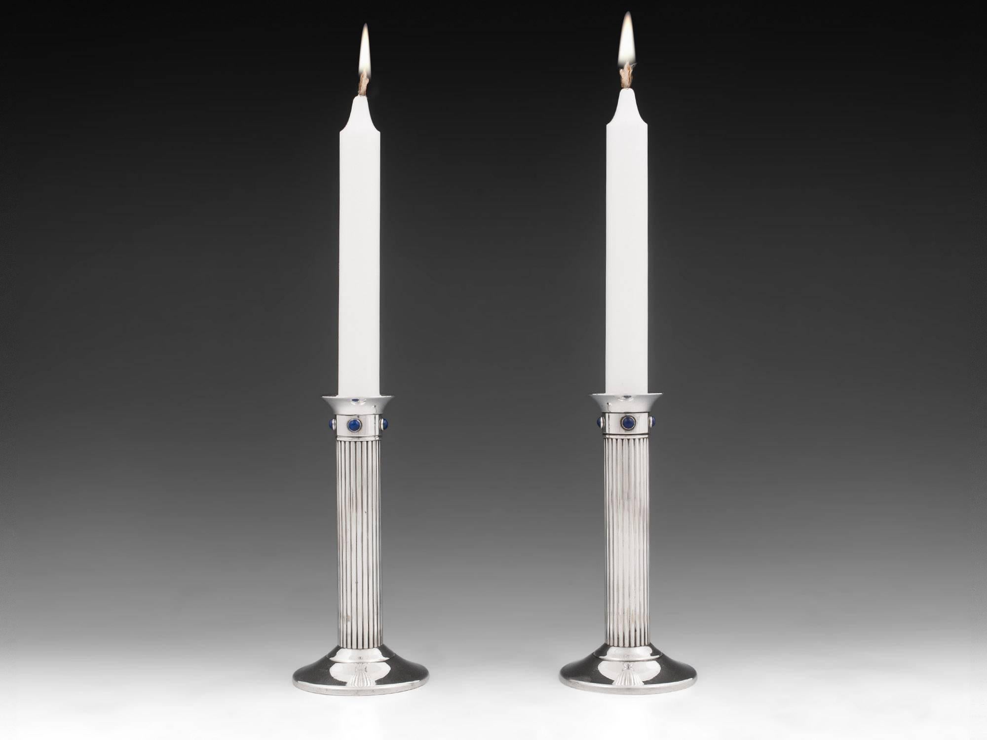 French Pair of Silver-Plated Cartier Candle Sticks 20th Century