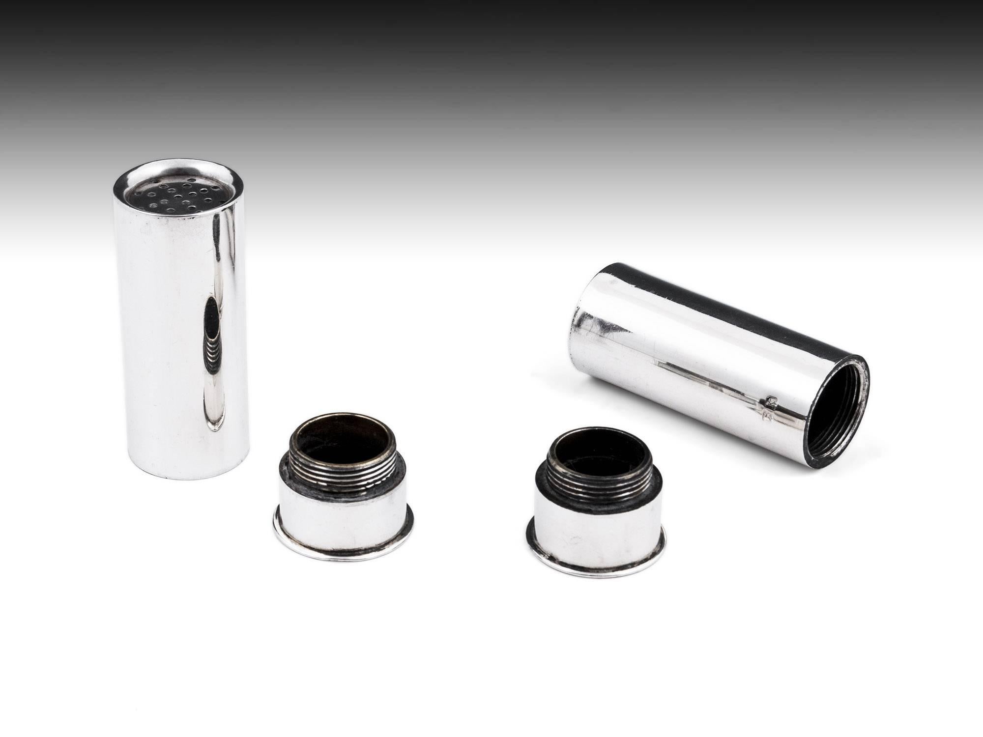 British Mappin & Webb Sterling Silver Shotgun Cartridge Salt and Pepper Shakers For Sale