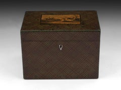 Antique Tartan Ware Steeple Chase Horses Equestrian Tea Caddy, 19th Century
