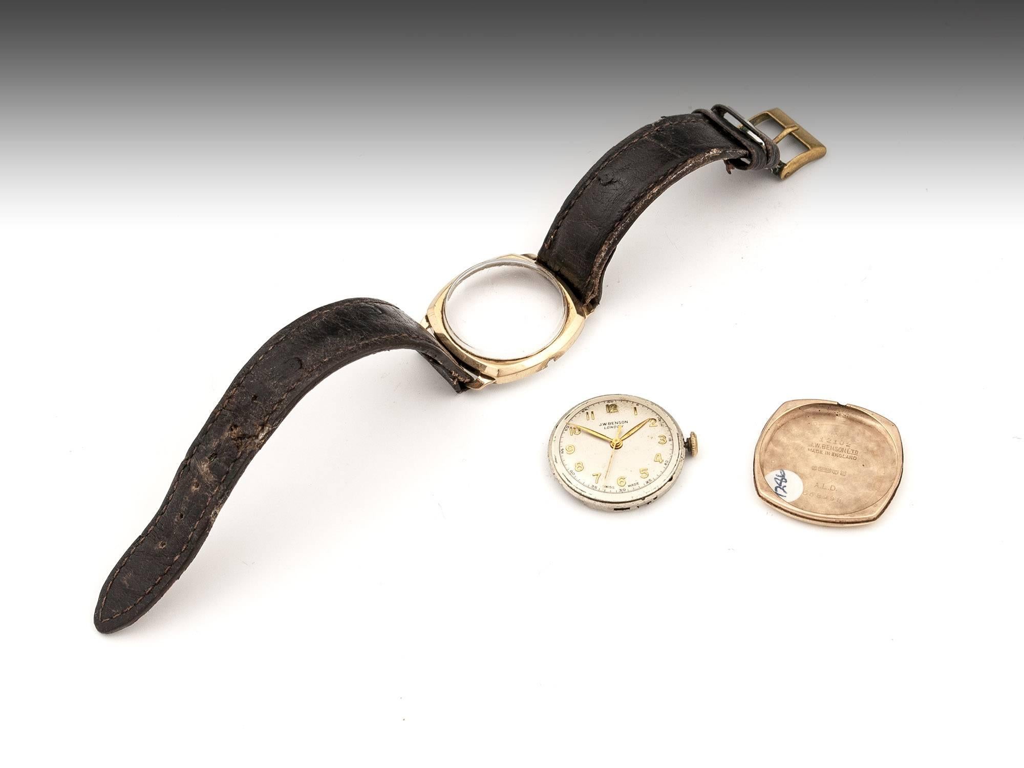 19-Carat Gold Wrist Watch by J. W. Benson 20th Century For Sale 2