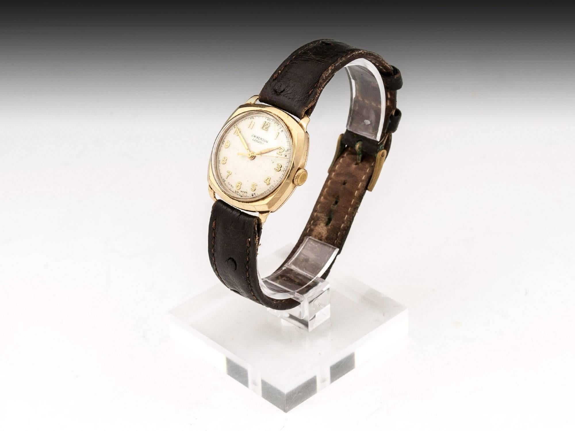 19-Carat Gold Wrist Watch by J. W. Benson 20th Century In Good Condition For Sale In Northampton, United Kingdom