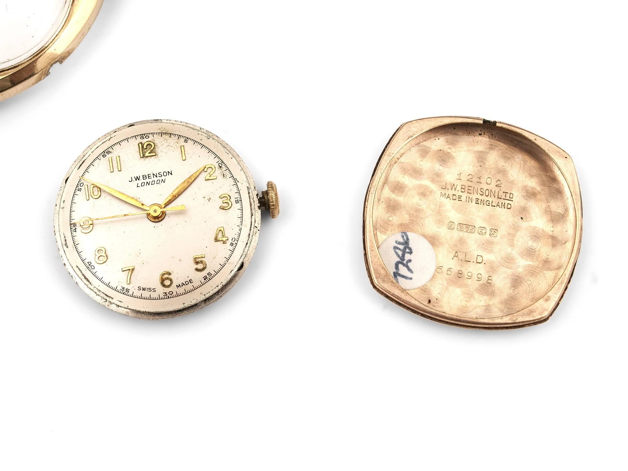 19-Carat Gold Wrist Watch by J. W. Benson 20th Century For Sale 3