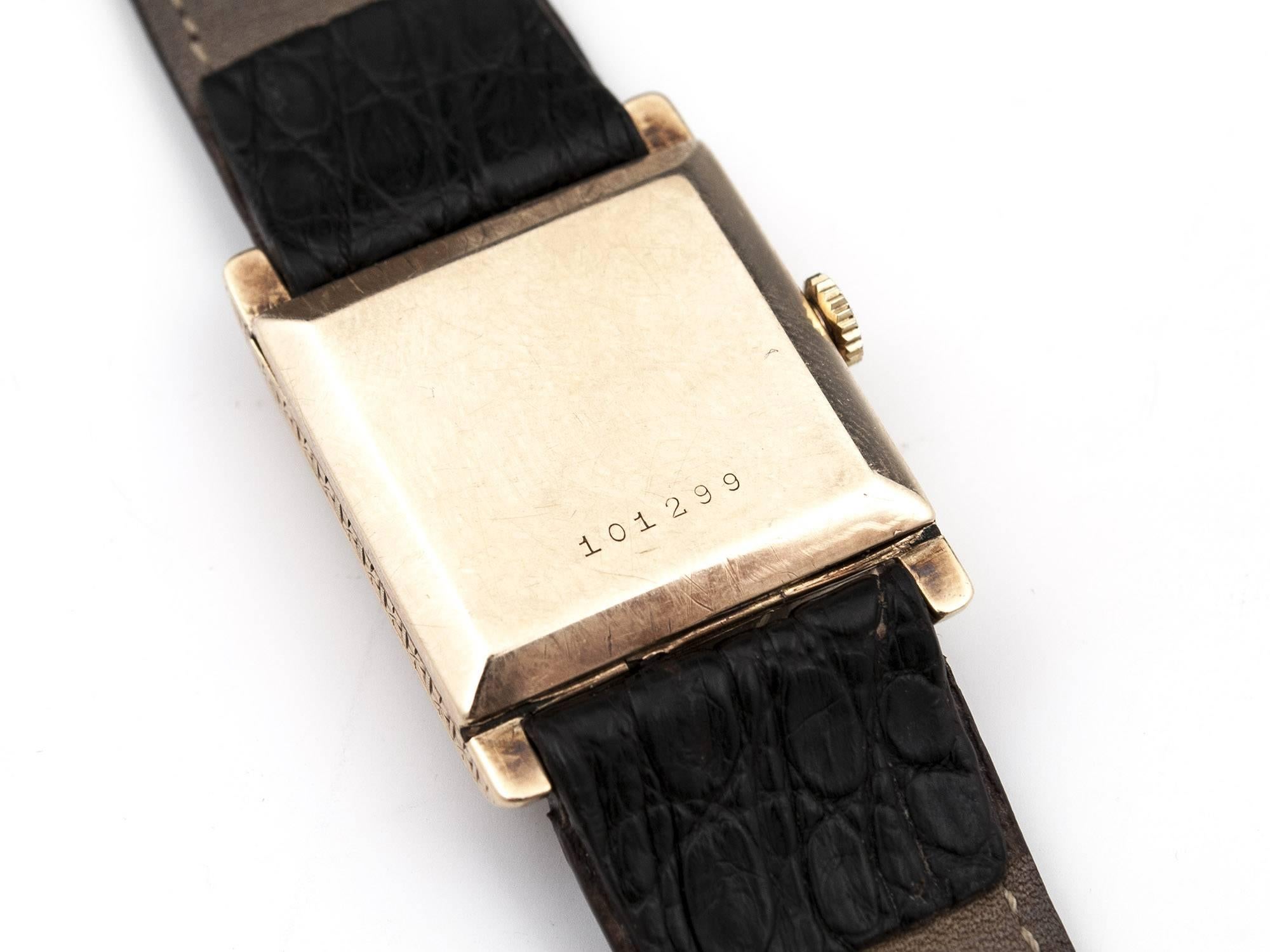 20th Century Art Deco Gold Ovida Square Wrist Watch with Leather Strap For Sale