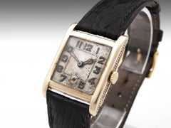 Art Deco Gold Ovida Square Wrist Watch with Leather Strap