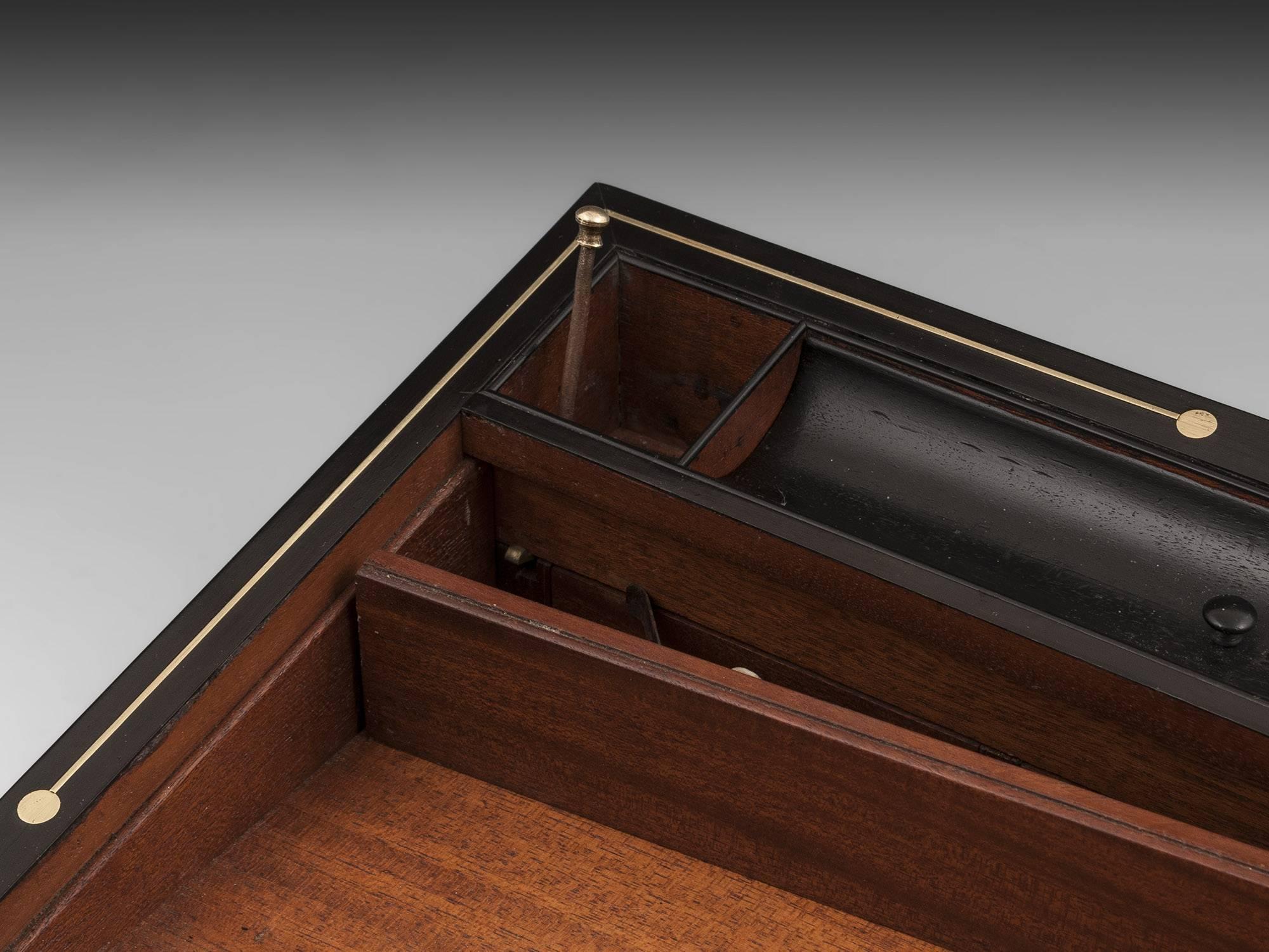 Mahogany Antique Brass Bound David Edwards Writing Box with Secret Compartment