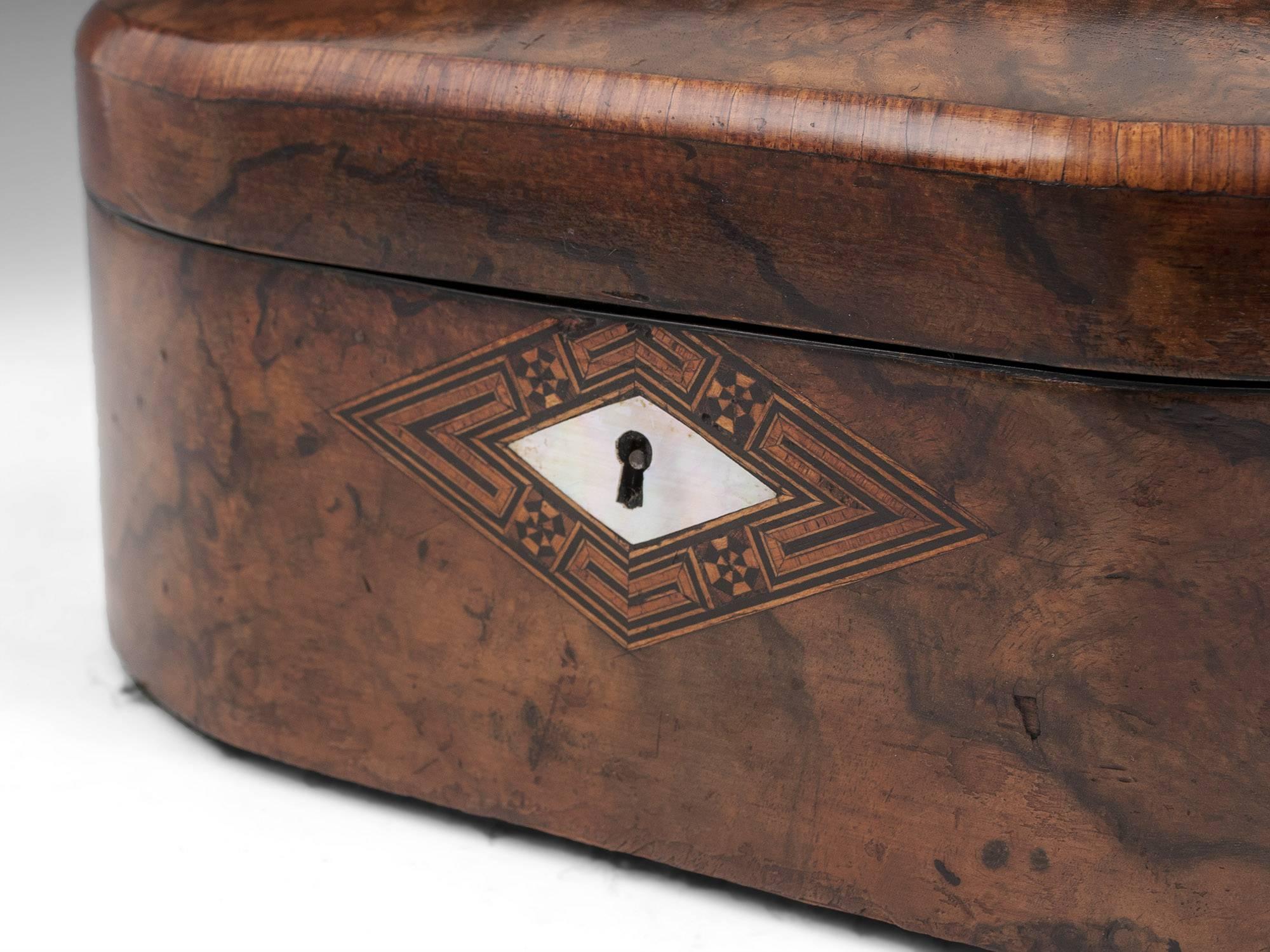 Antique Figured Walnut Oval Jewelry Box, 19th Century 3