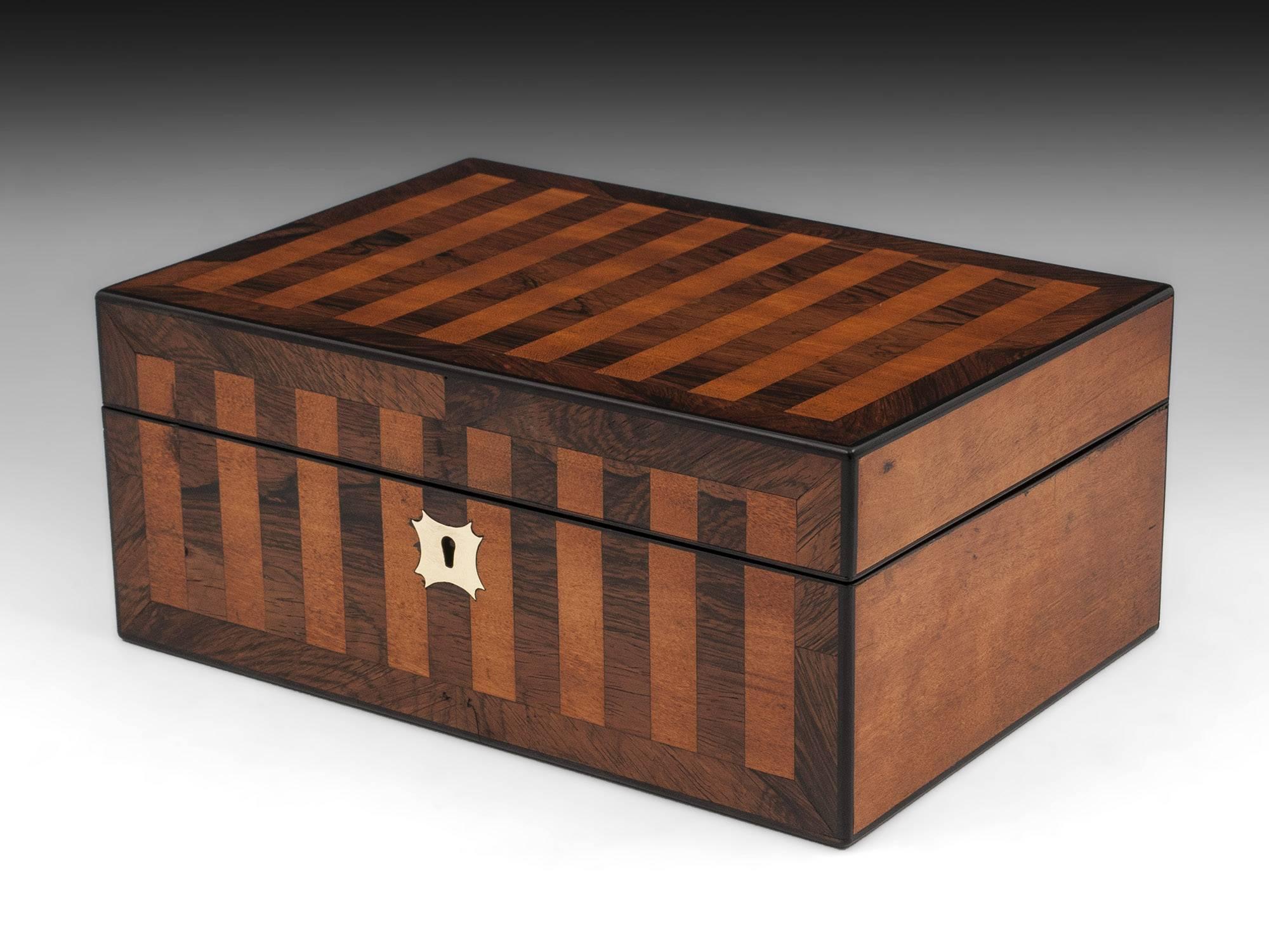 British Antique Mahogany and Satinwood Striped Jewelry Box, 19th Century