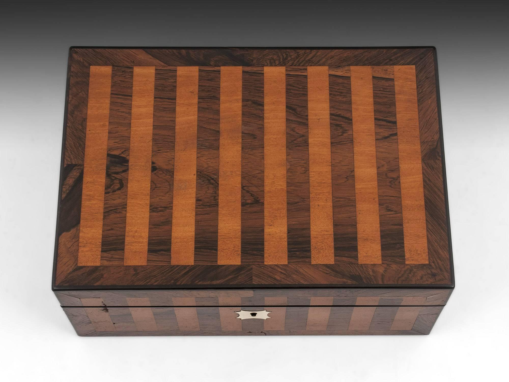 William IV Antique Mahogany and Satinwood Striped Jewelry Box, 19th Century