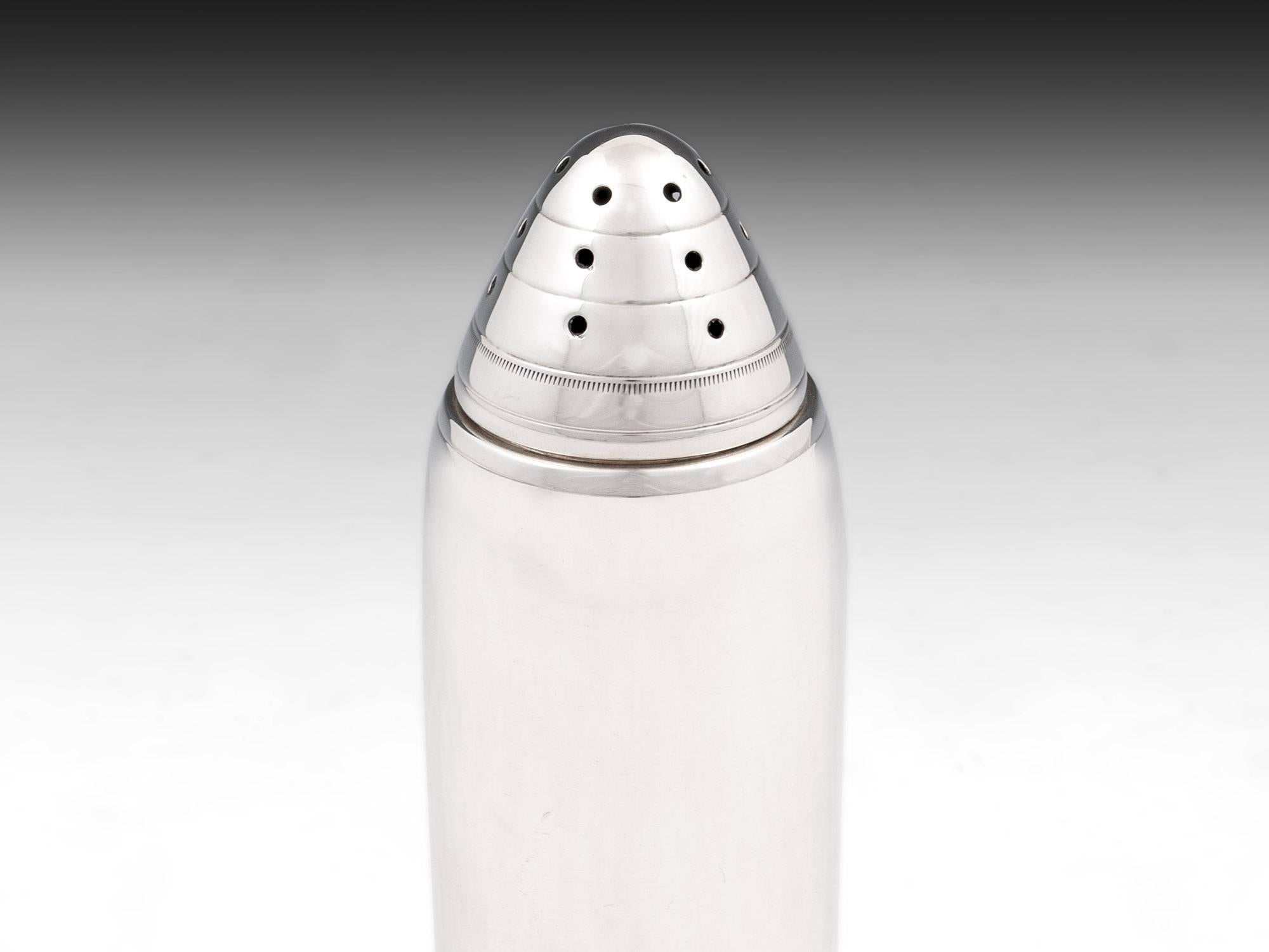 Sterling Silver Novelty sugar shaker in the form of an artillery shell, by Birmingham Silversmiths Stuart Dawson & Co Ltd.