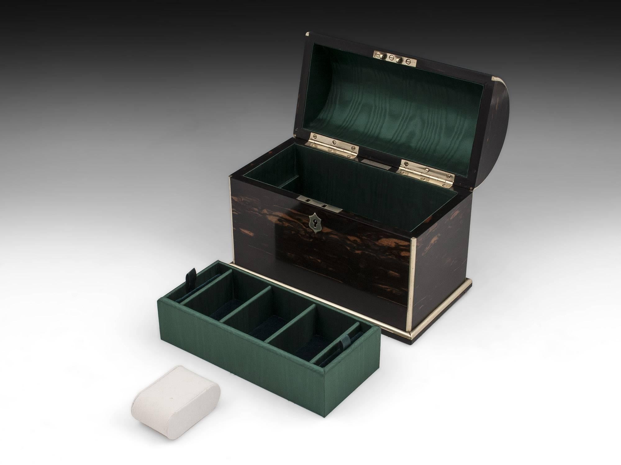 Dome Top Brass Bound Coromandel Jewellery Watch Box 19th Century 3
