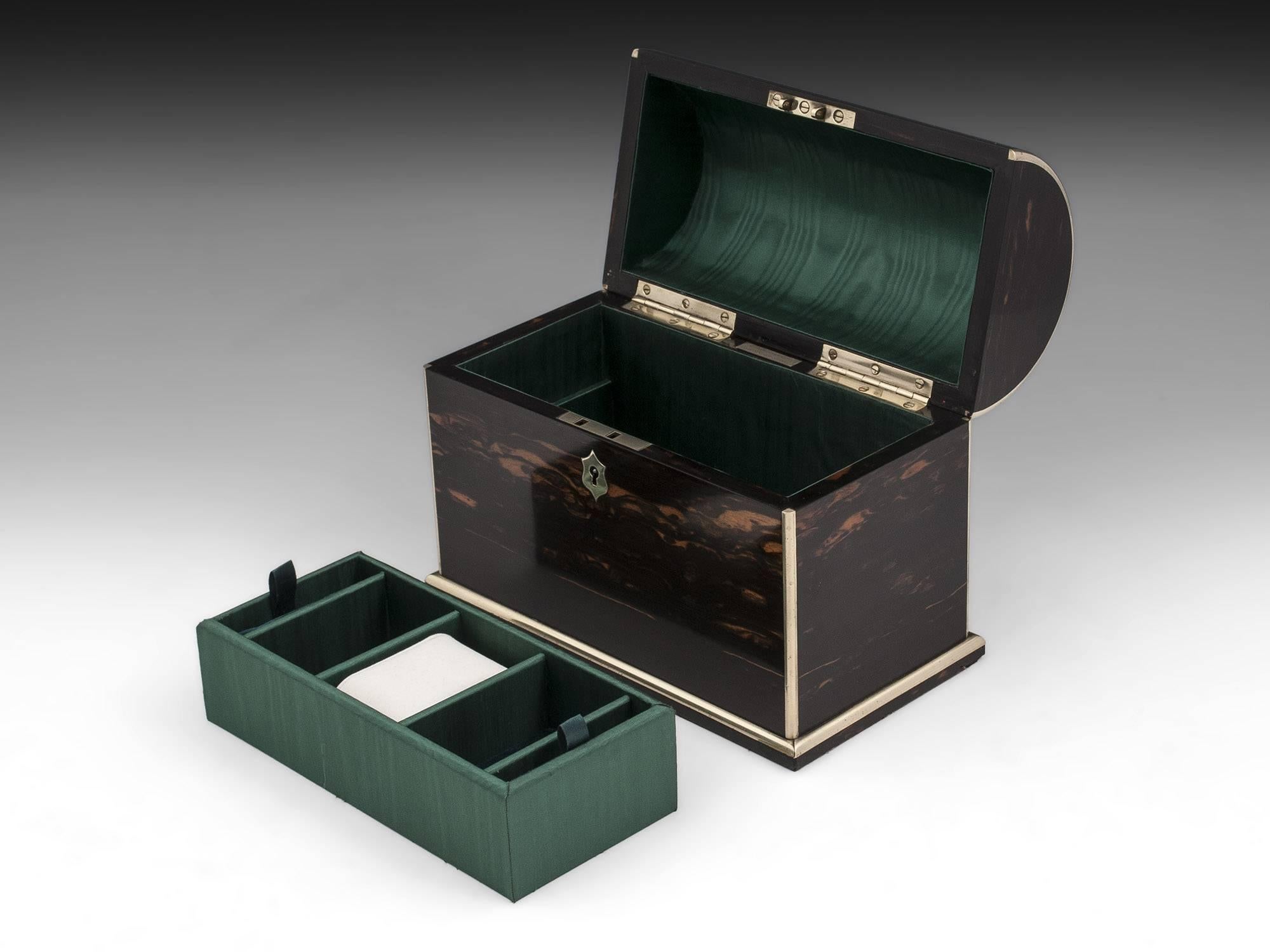 Dome Top Brass Bound Coromandel Jewellery Watch Box 19th Century 2