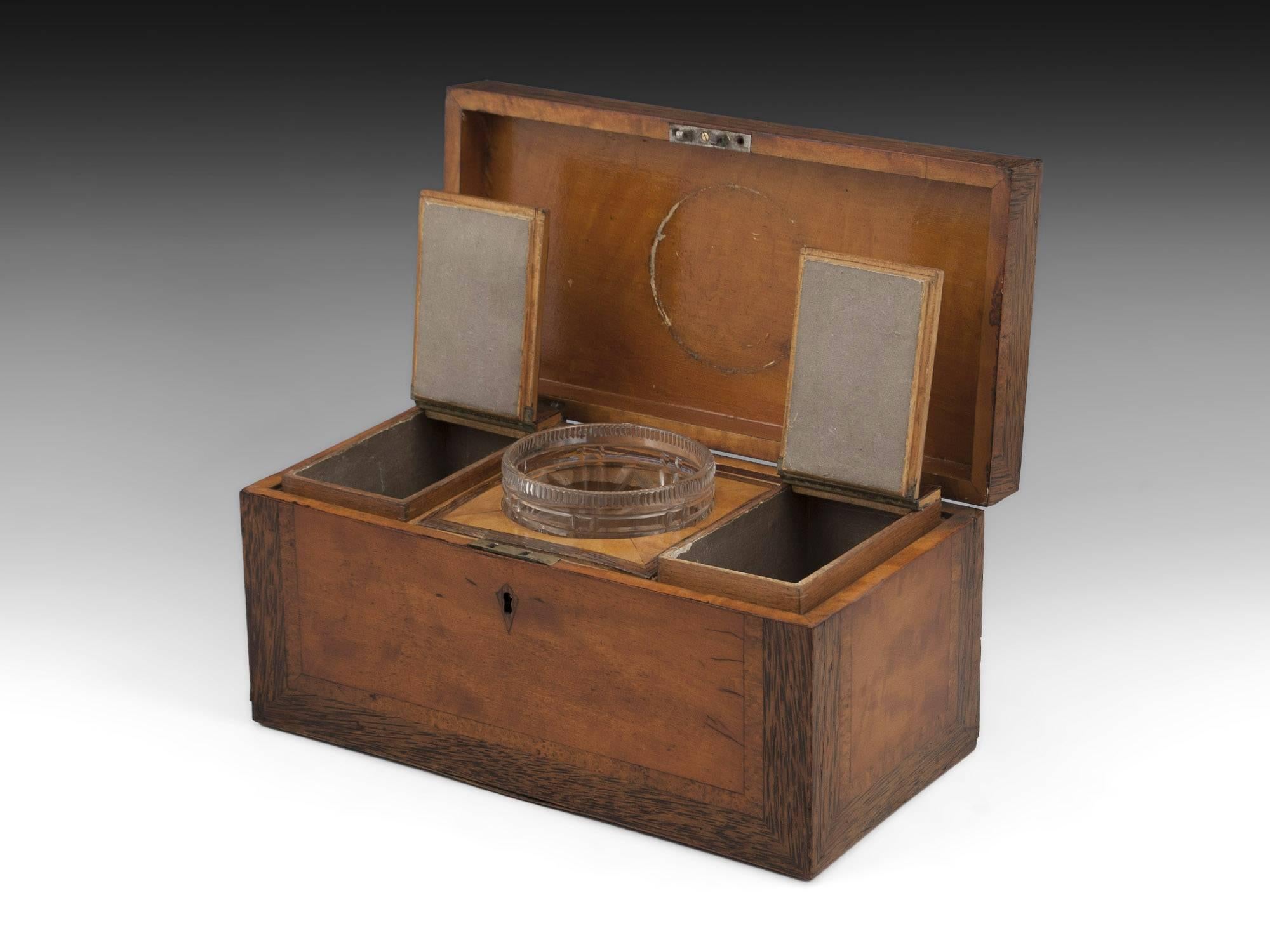 George IV Georgian Satinwood Tea Chest with Glass Tea Caddy Bowl, 19th Century For Sale
