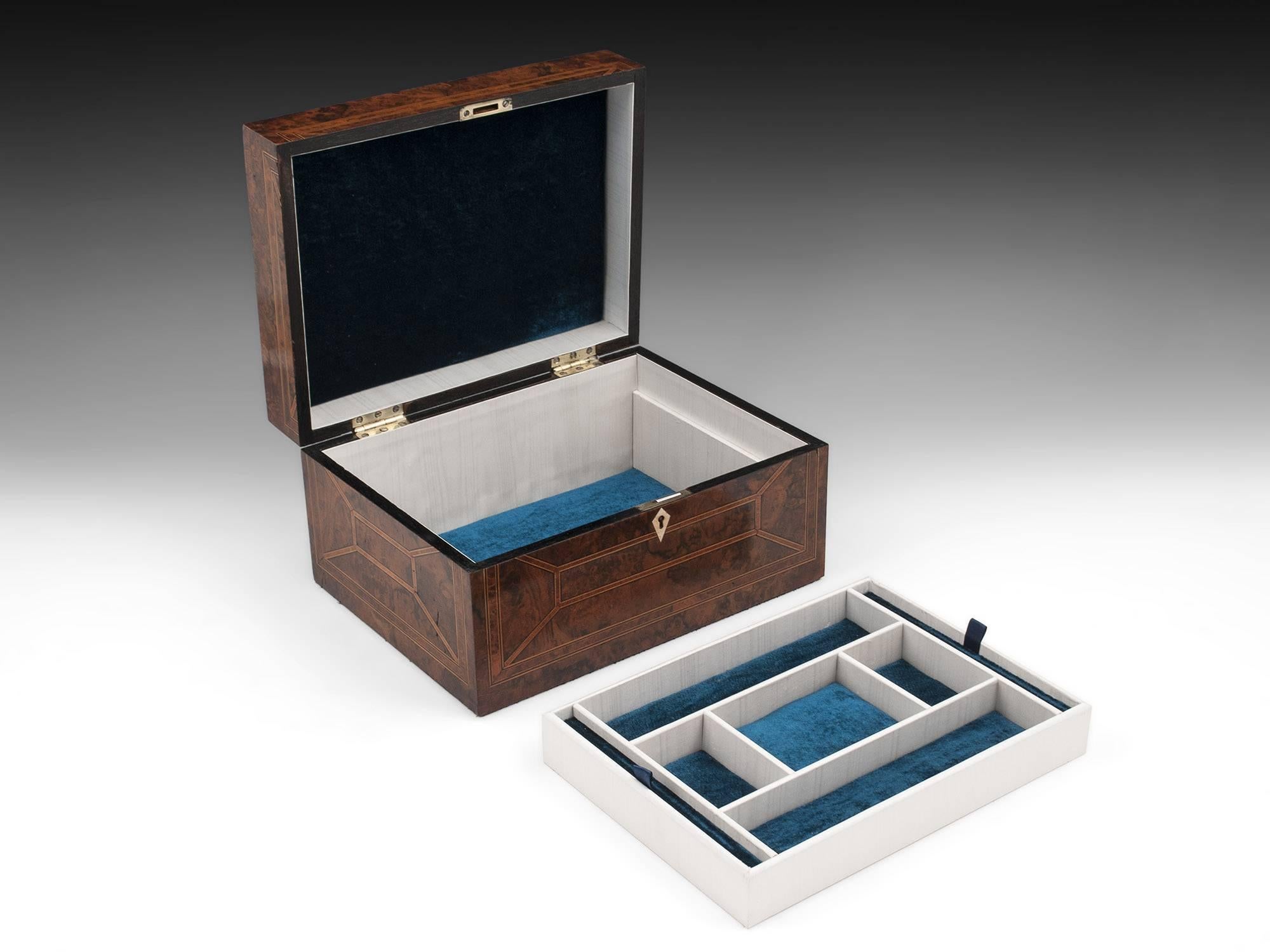 Antique Burr Walnut Inlaid Urn Jewelry Box, Early 20th Century 3