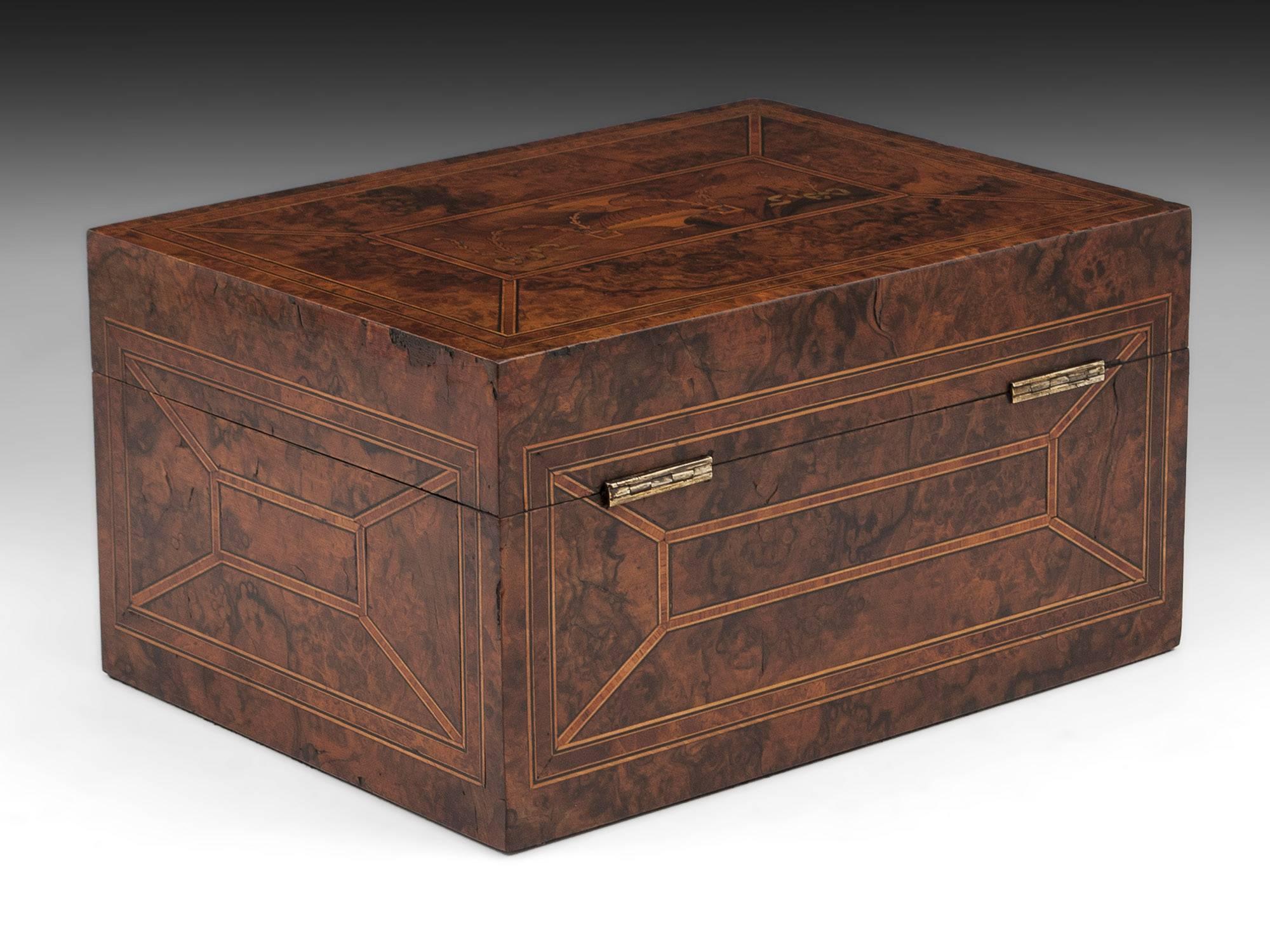 Antique Burr Walnut Inlaid Urn Jewelry Box, Early 20th Century In Good Condition In Northampton, United Kingdom