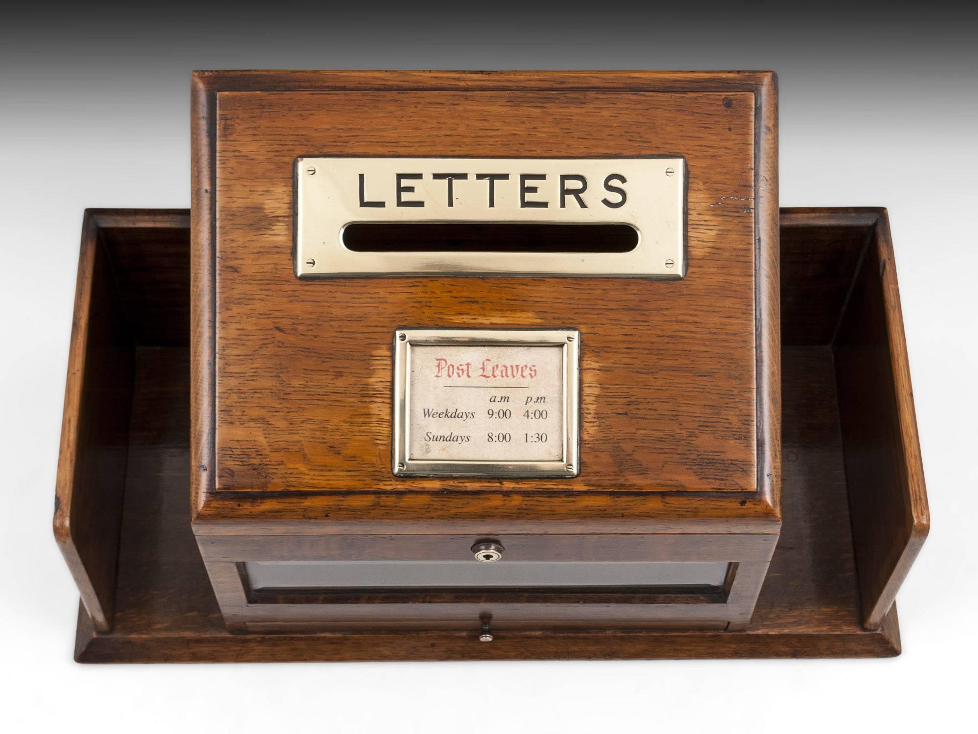 Antique oak letter box with brass 