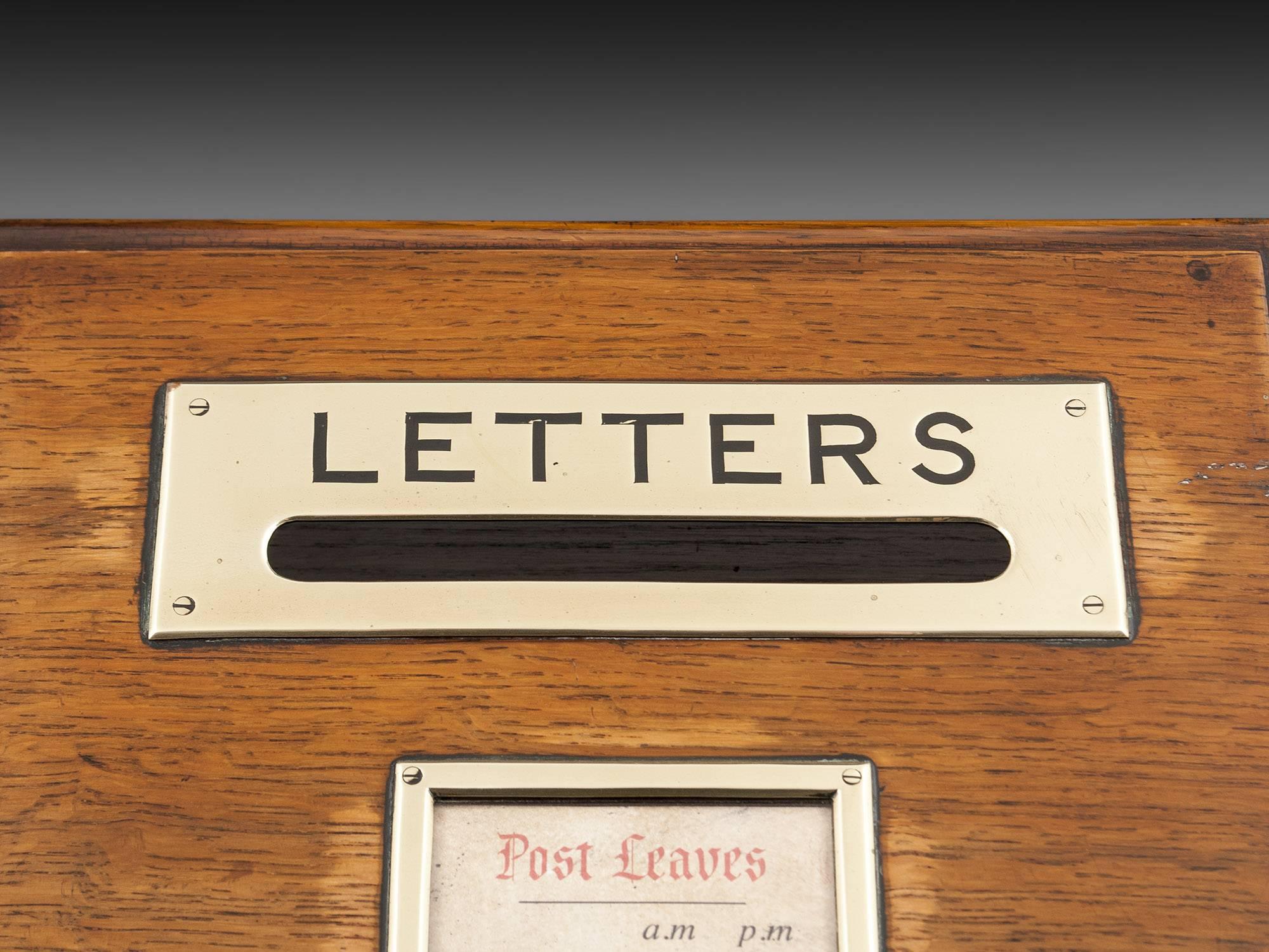 British Antique Oak Glazed Victorian Letter Post Box 19th Century