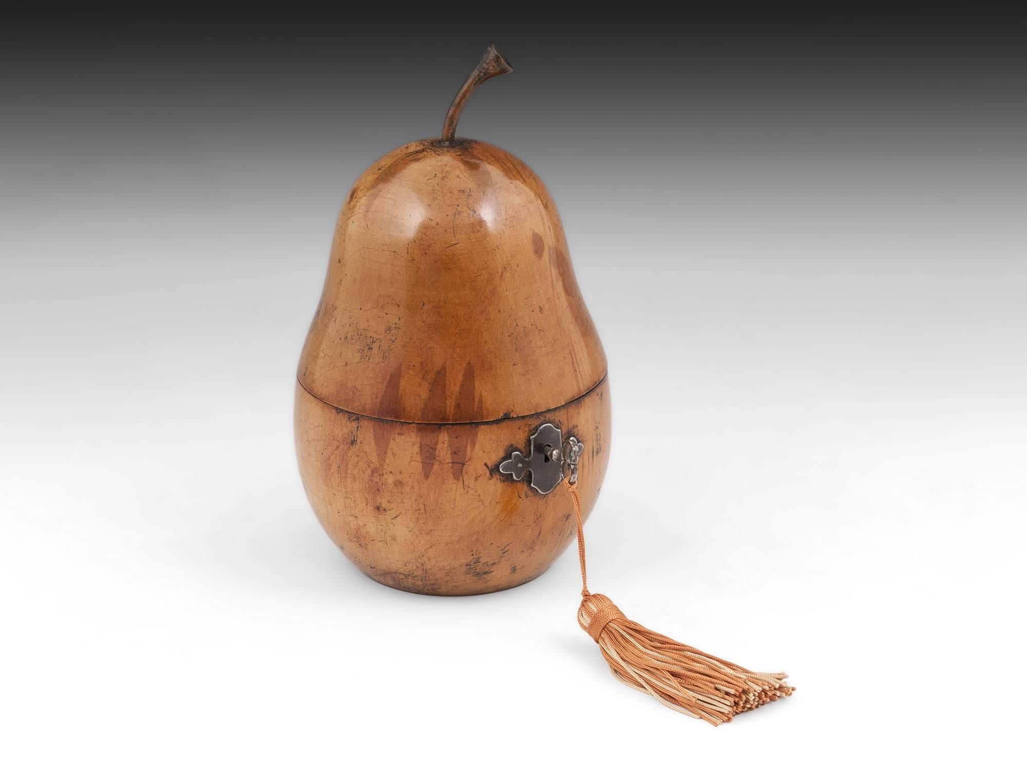 Antique Fruit Wood Treen Pear Tea Caddy, Early 19th Century 3