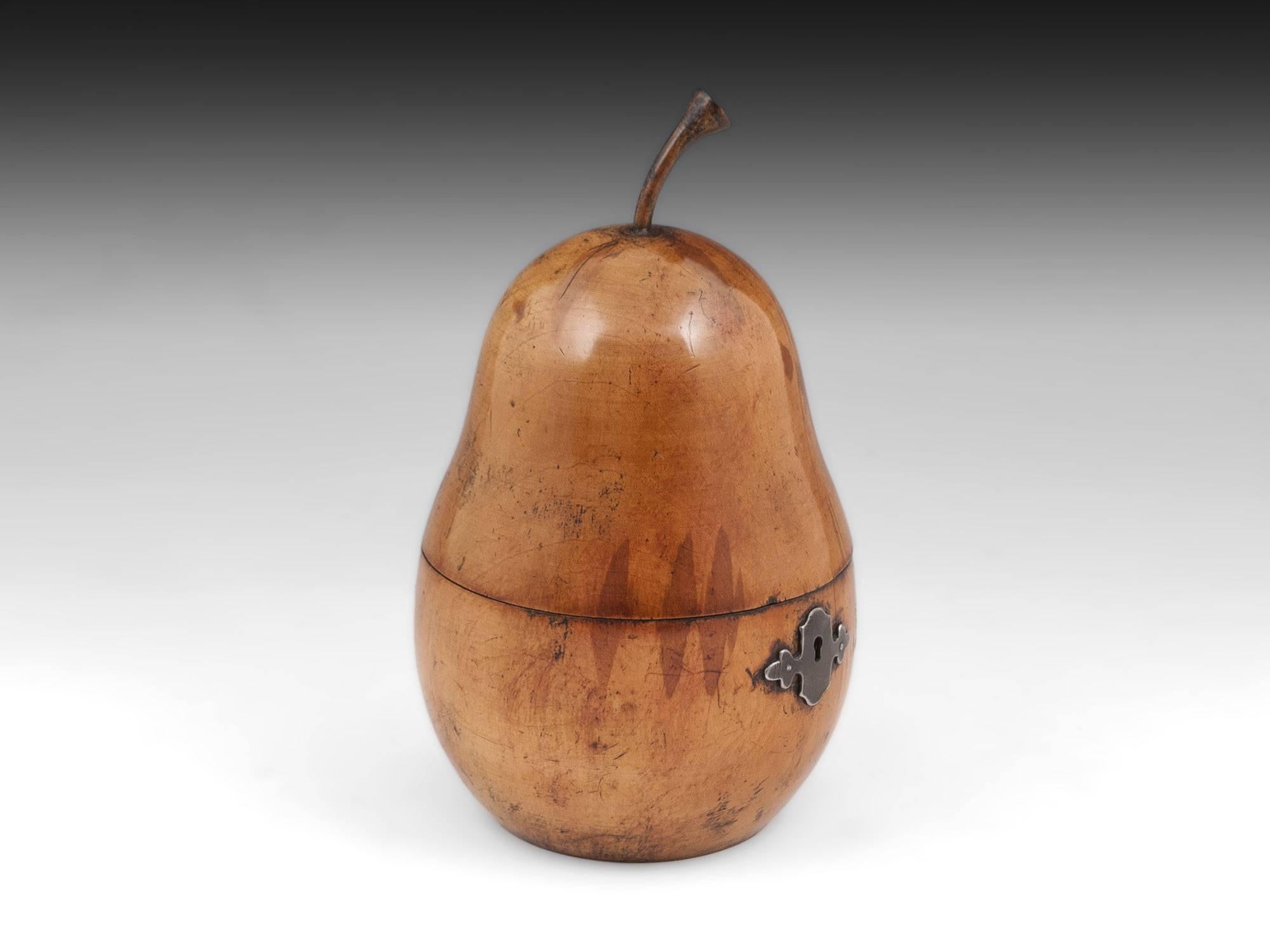 German Antique Fruit Wood Treen Pear Tea Caddy, Early 19th Century