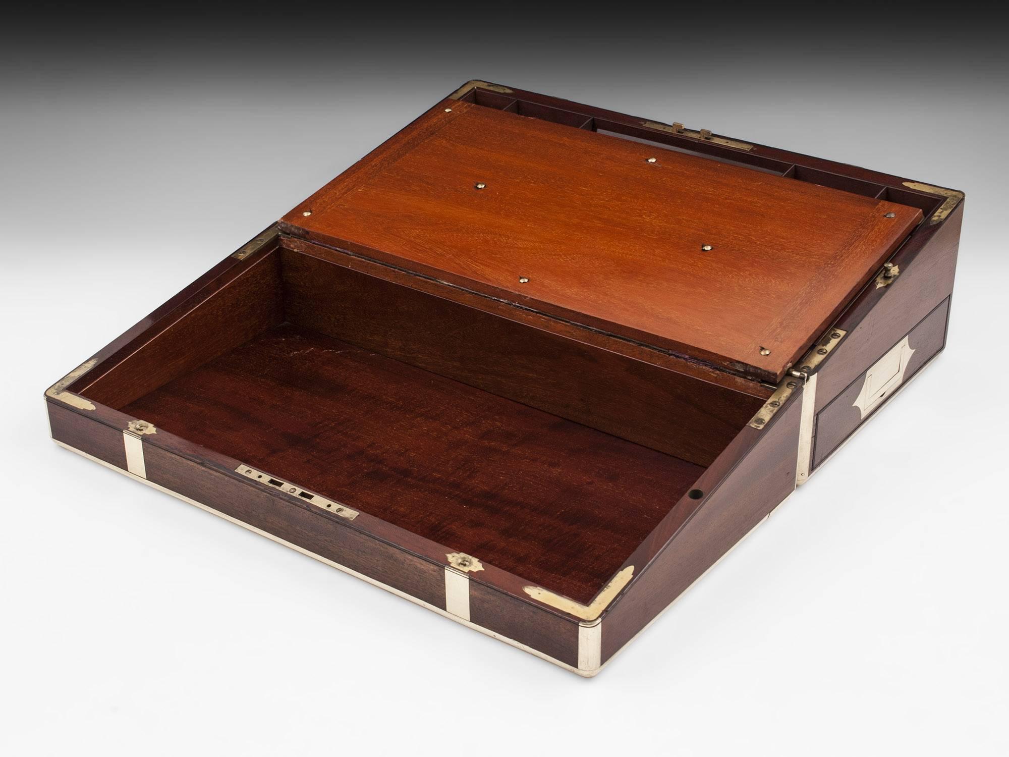 Antique Mahogany Brass Bound Writing Box by Toulmin & Gale, 19th Century In Good Condition In Northampton, United Kingdom