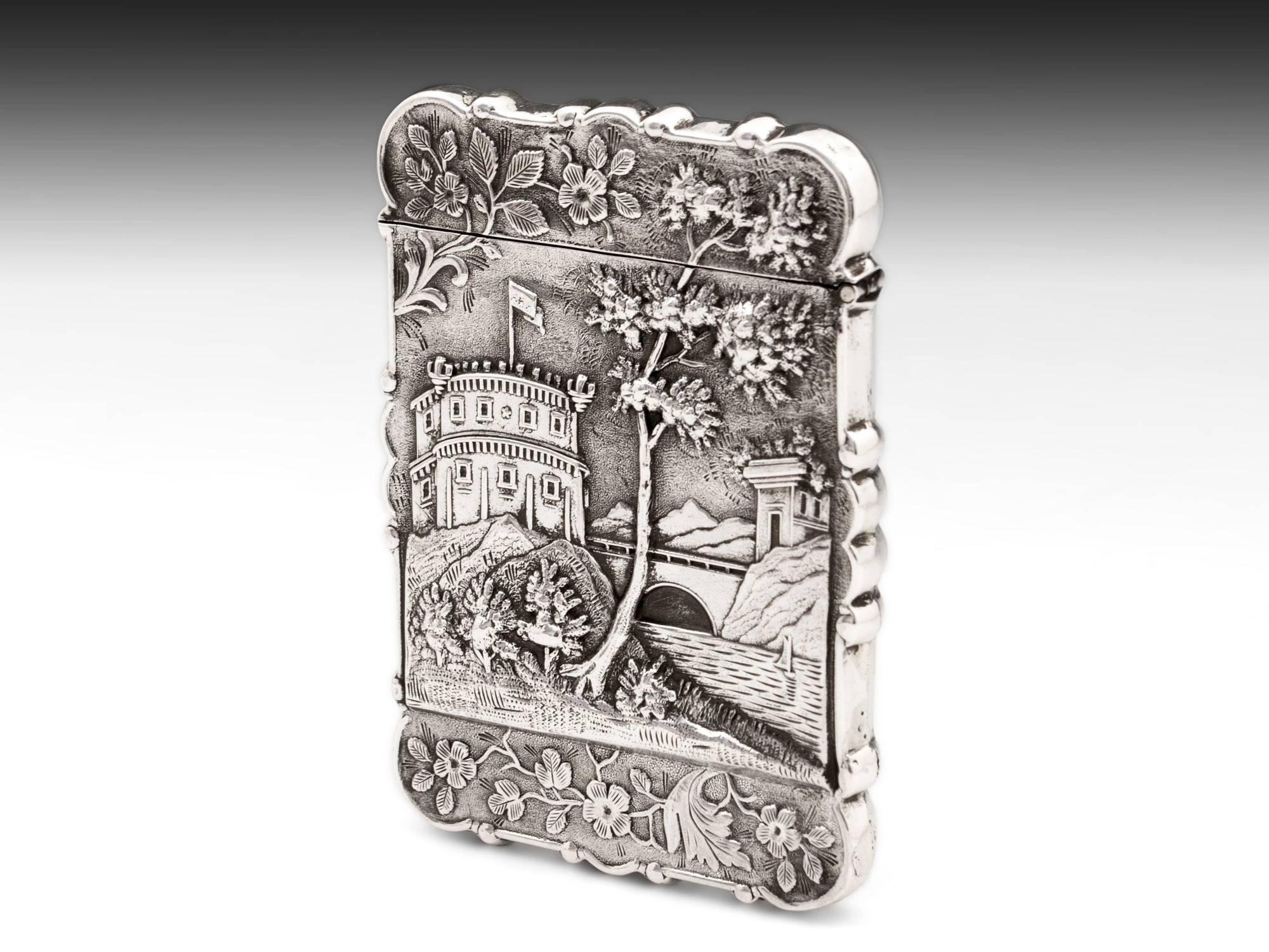 Victorian Silver American Castle Card Case by Leonard and Wilson, 19th Century
